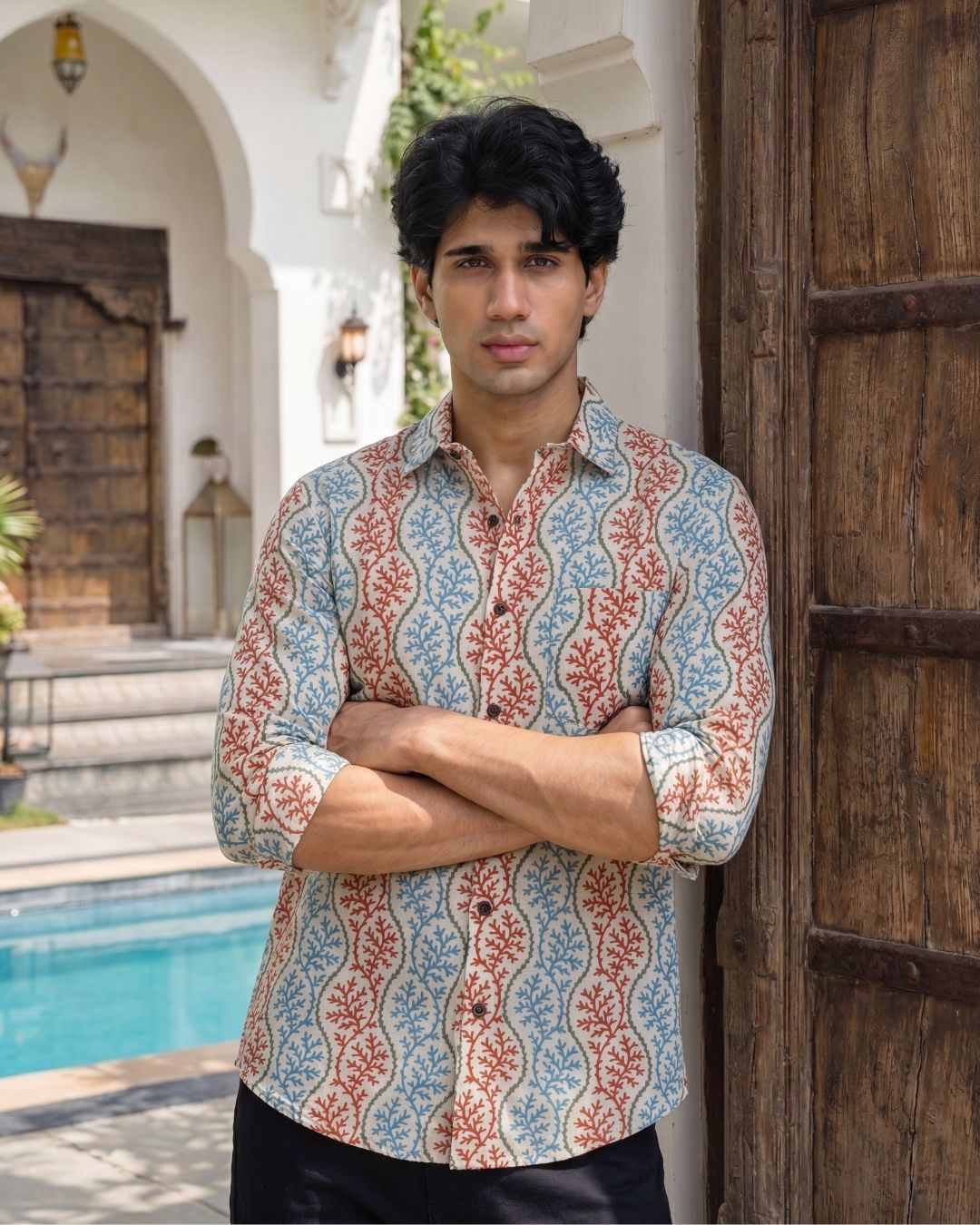 Coral Reef Delight – Printed Cotton Full Sleeve Shirt - Jaipuri Crown