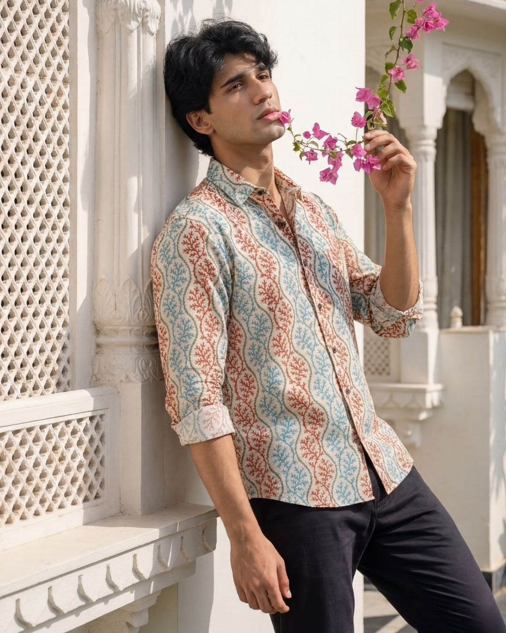 Coral Reef Delight – Printed Cotton Full Sleeve Shirt - Jaipuri Crown