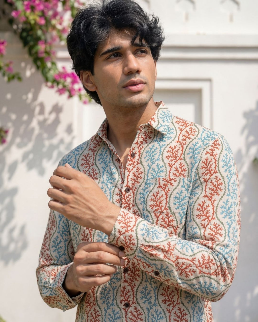 Coral Reef Delight – Printed Cotton Full Sleeve Shirt - Jaipuri Crown