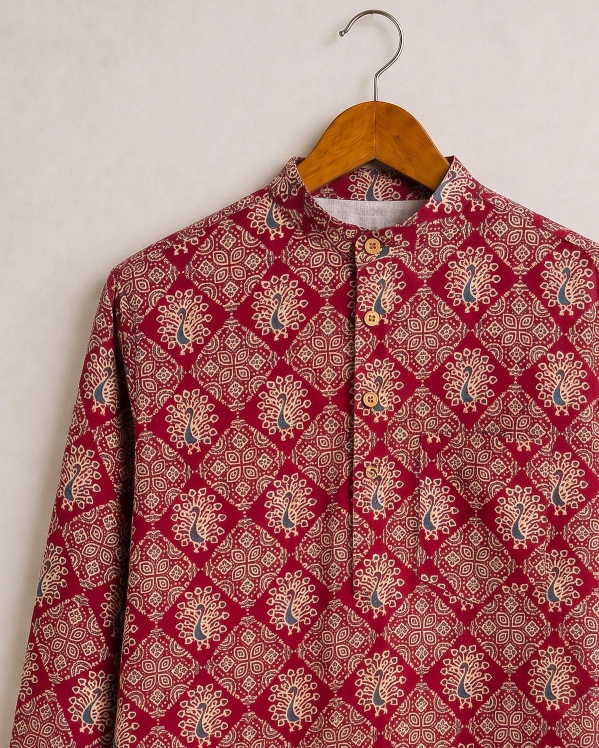 Crimson Elegance – Printed Cotton Short Kurta - Jaipuri Crown