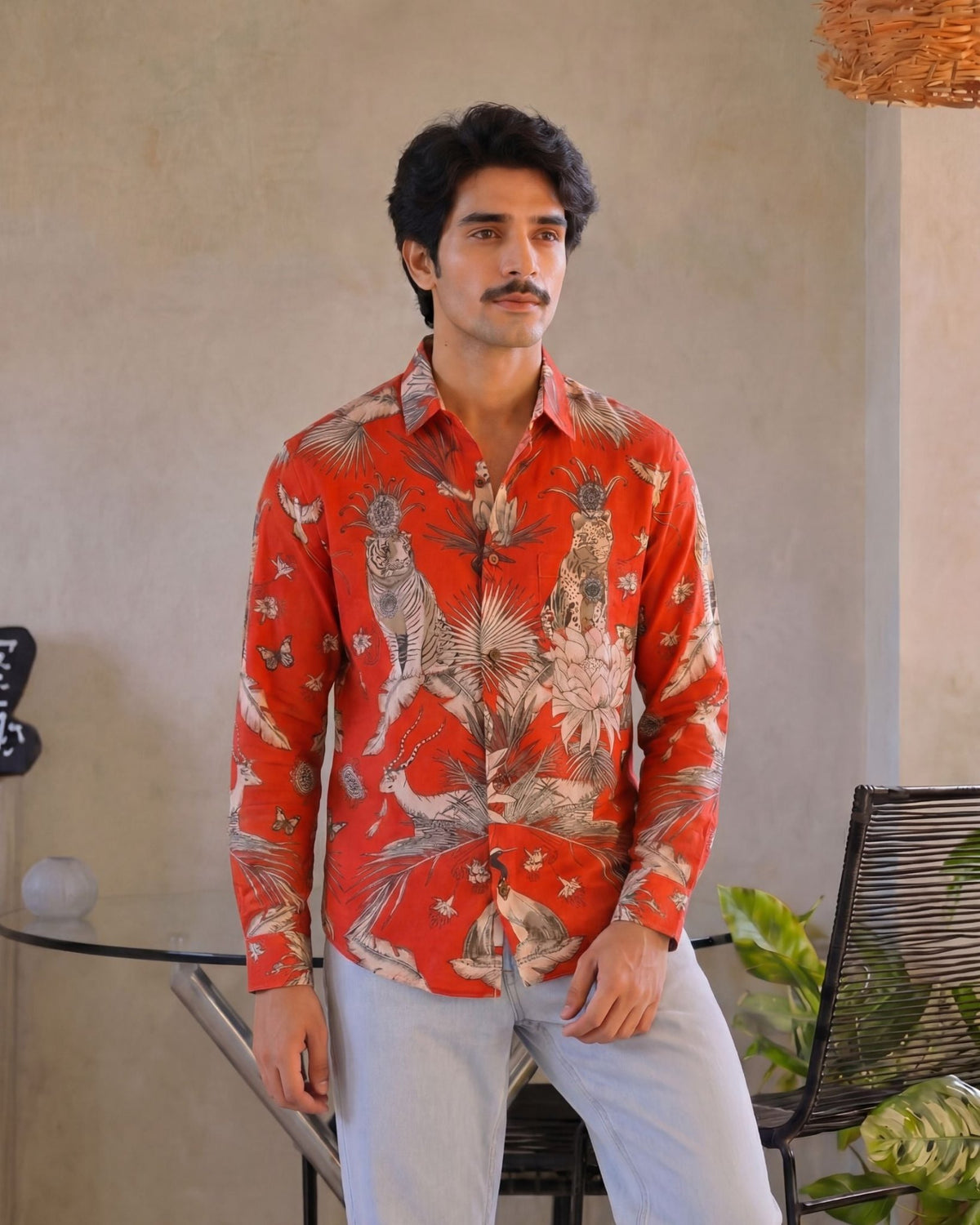 Crimson Jungle – Printed Cotton Full Sleeve Shirt - Jaipuri Crown