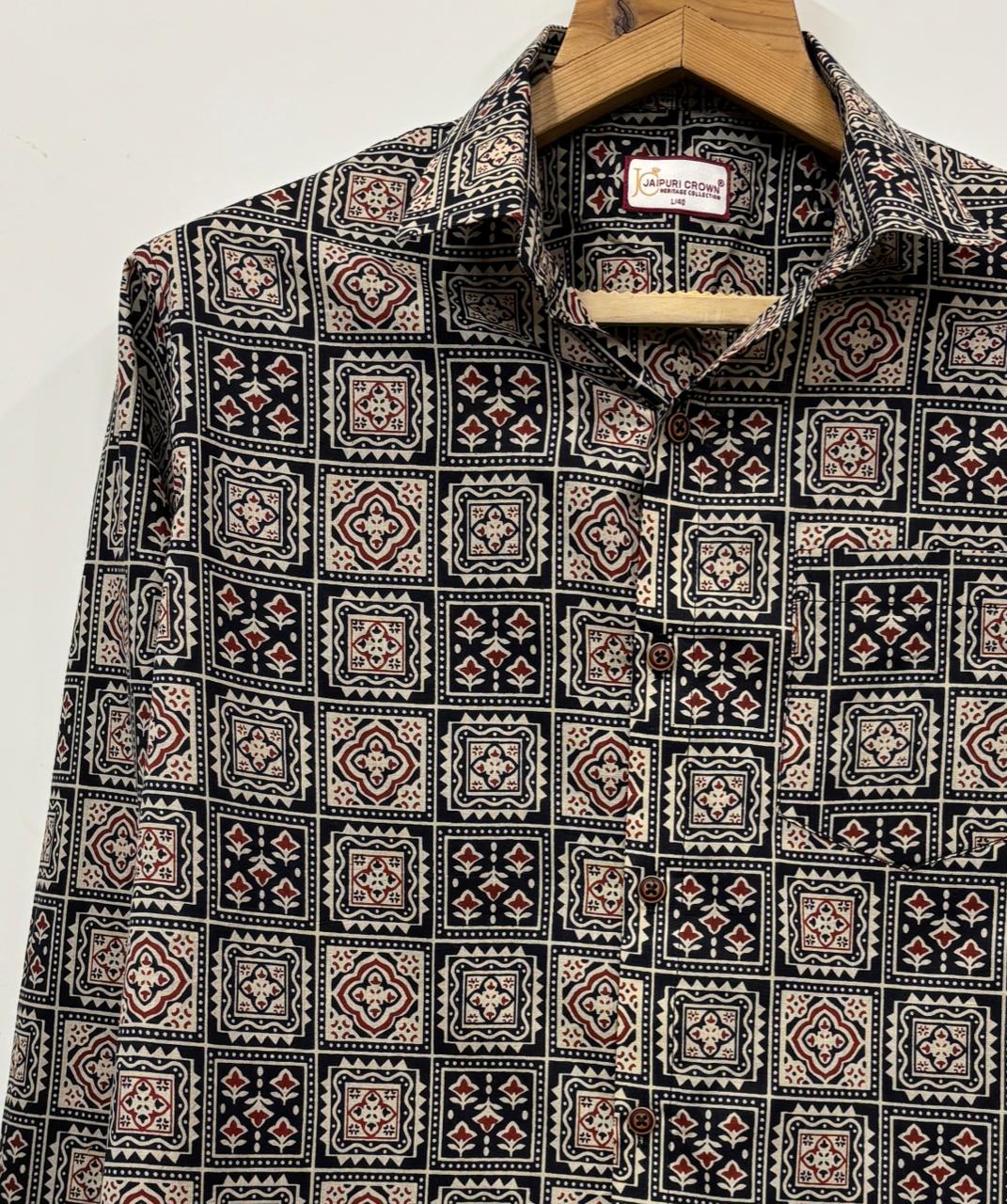Cultural Charm – Printed Cotton Full Sleeve Shirt - Jaipuri Crown