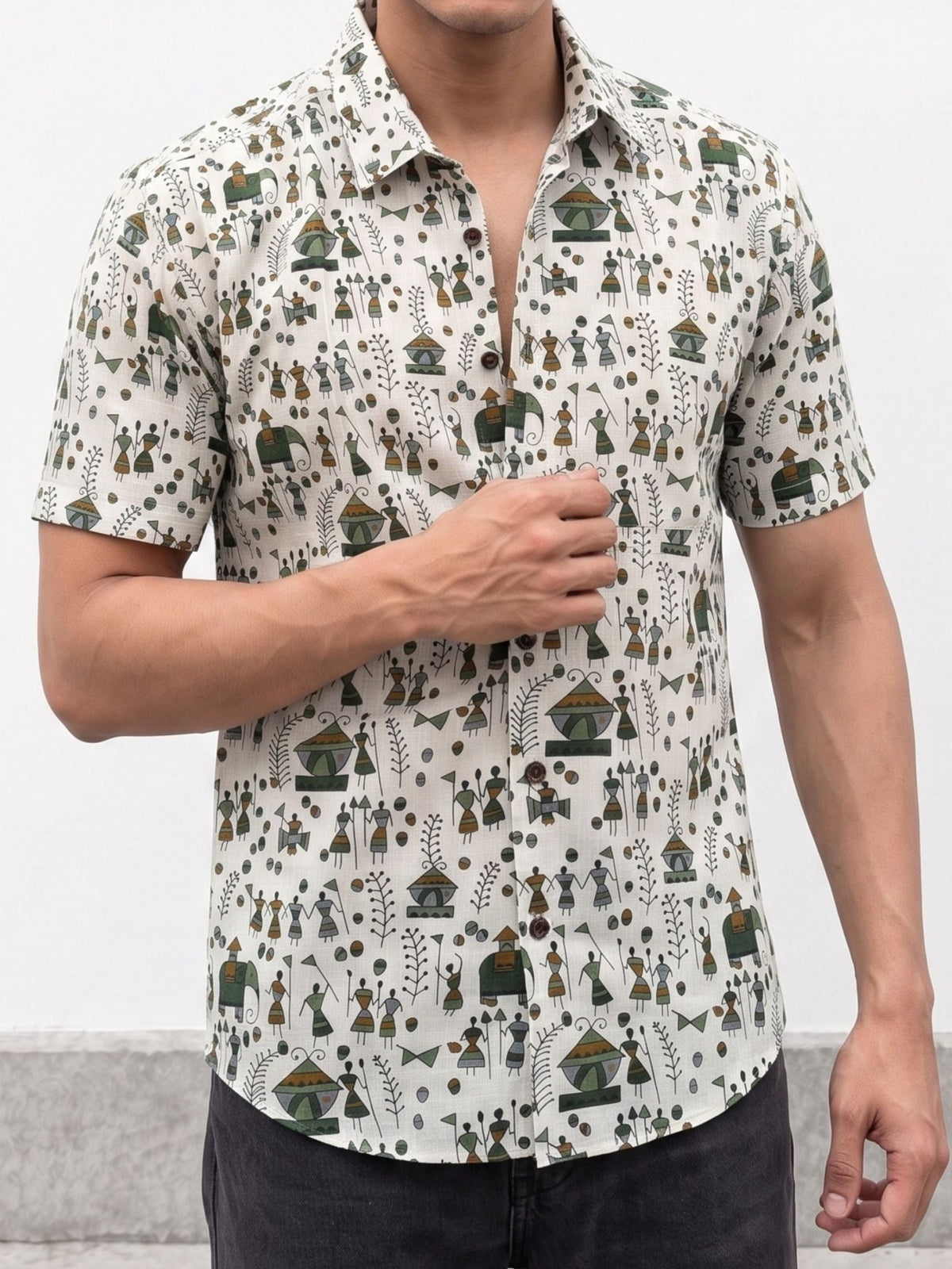 Cultural Vibes – Printed Cotton Half Sleeve Shirt - Jaipuri Crown
