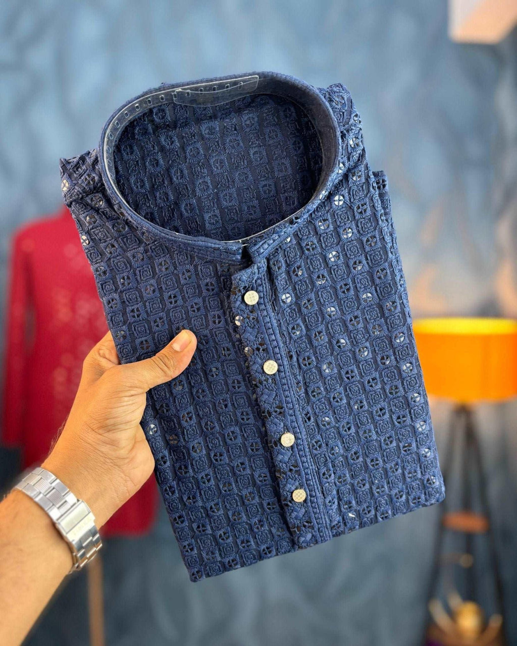 Dark Blue Lucknowi Kurta - Jaipuri Crown