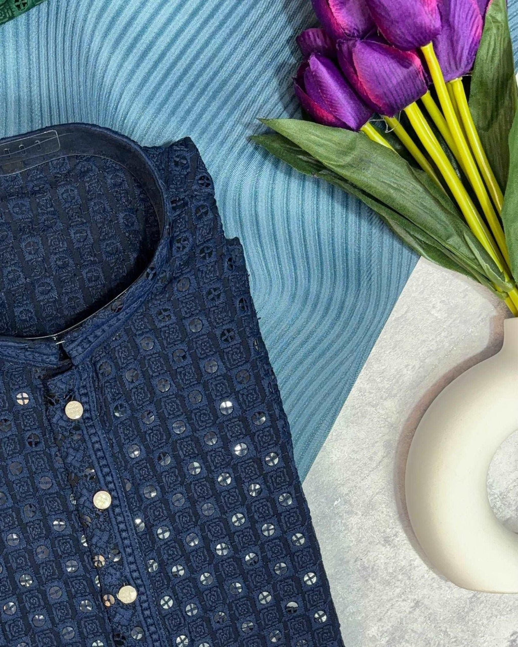 Dark Blue Lucknowi Kurta - Jaipuri Crown