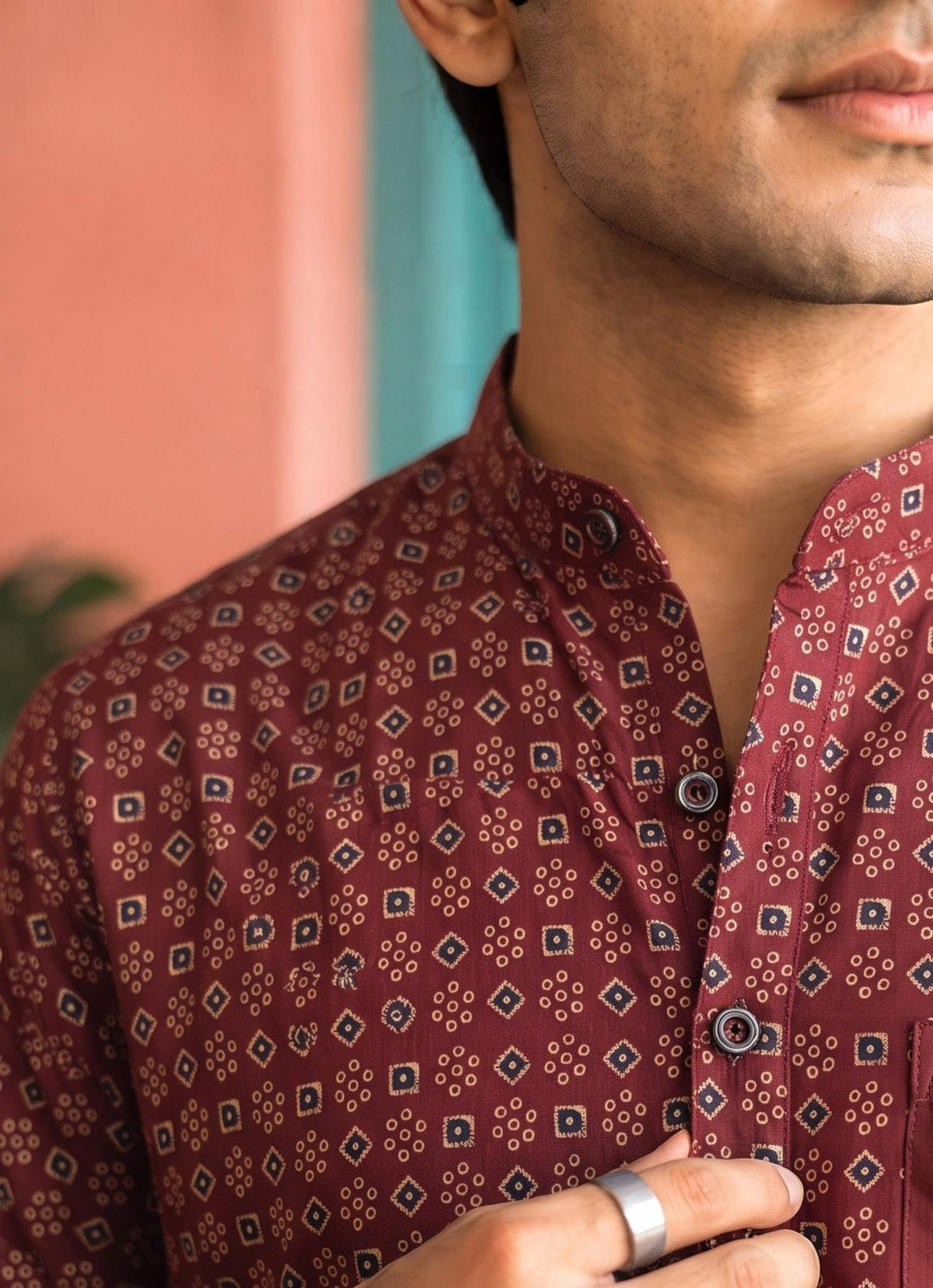 Desert Blossom – Men's Printed Cotton Short Kurta - Jaipuri Crown