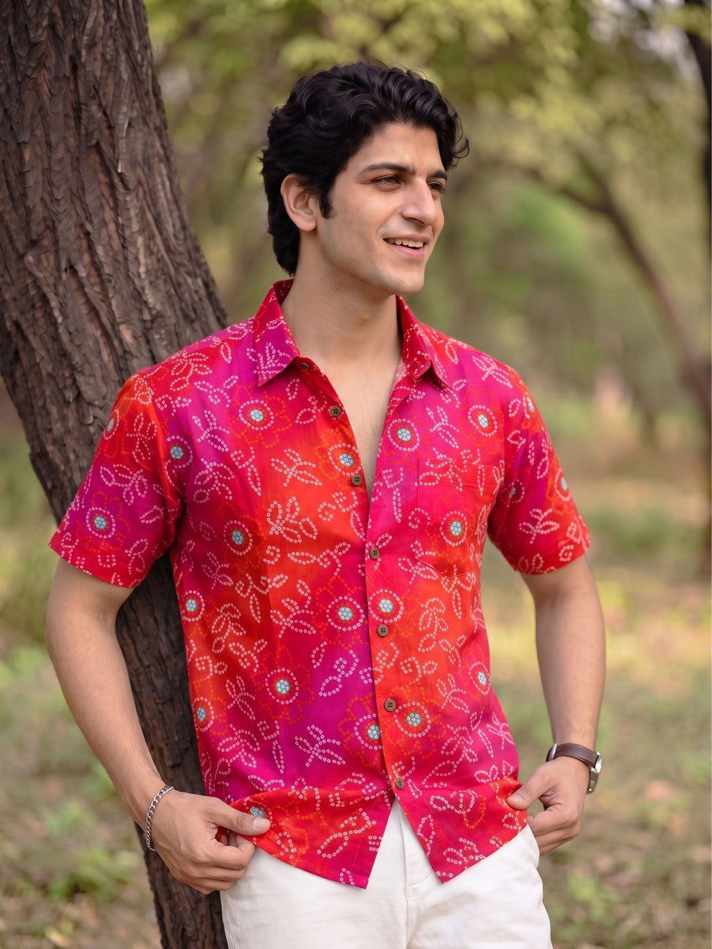 Desert Blossom – Printed Cotton Half Sleeve Shirt - Jaipuri Crown