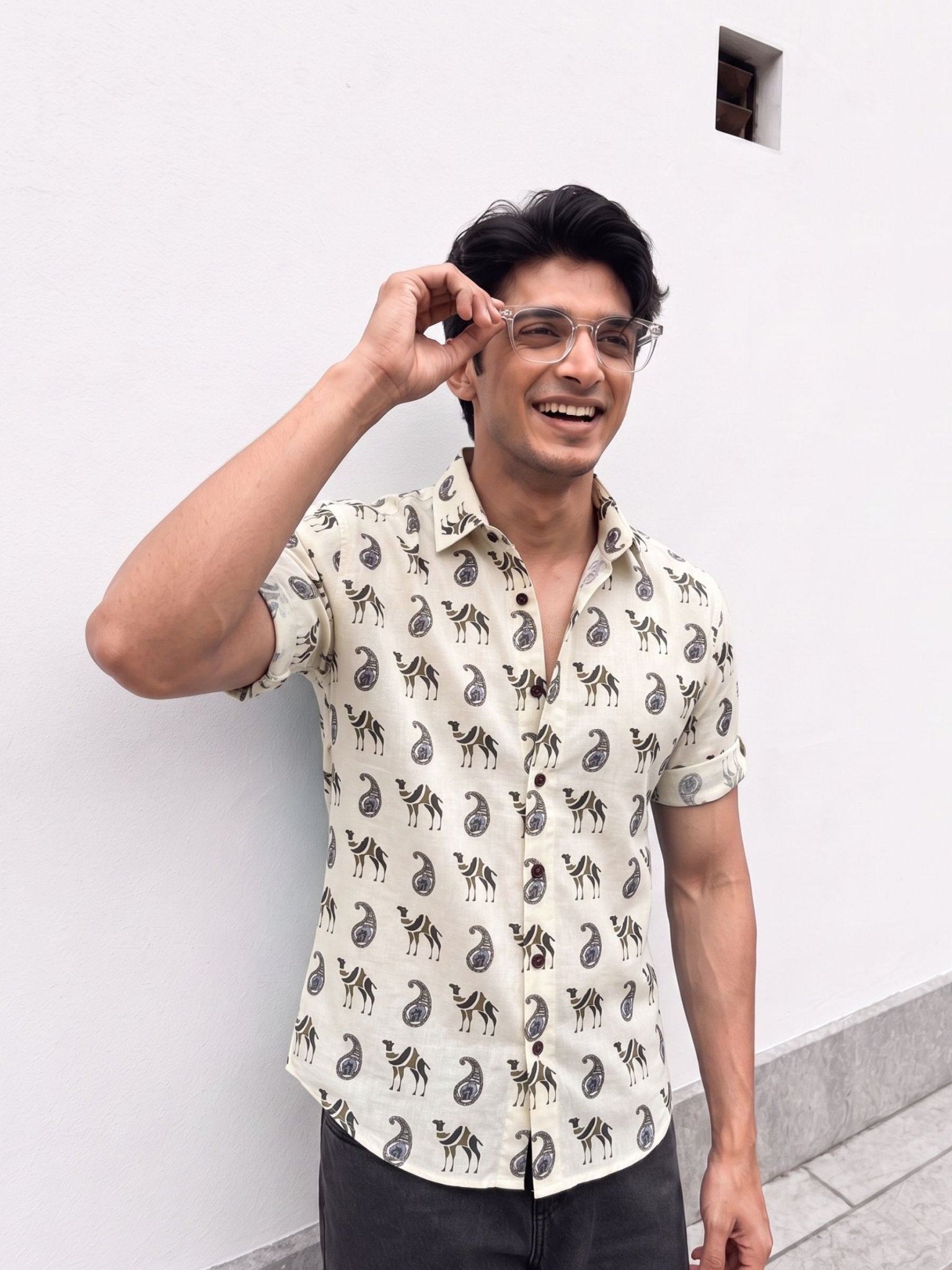 Desert Breeze – Printed Cotton Half Sleeve Shirt - Jaipuri Crown