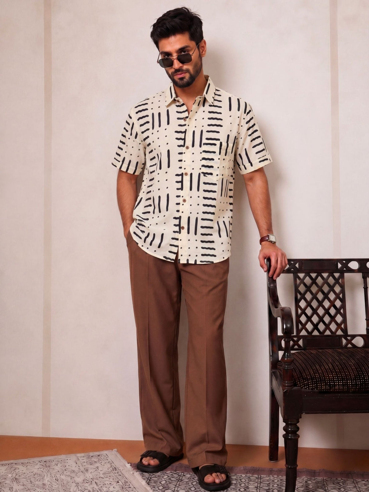 Desert Echoes – Printed Cotton Half Sleeve Shirt - Jaipuri Crown