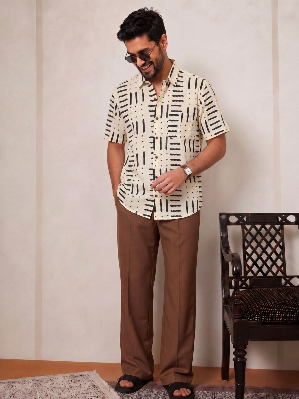 Desert Echoes – Printed Cotton Half Sleeve Shirt - Jaipuri Crown
