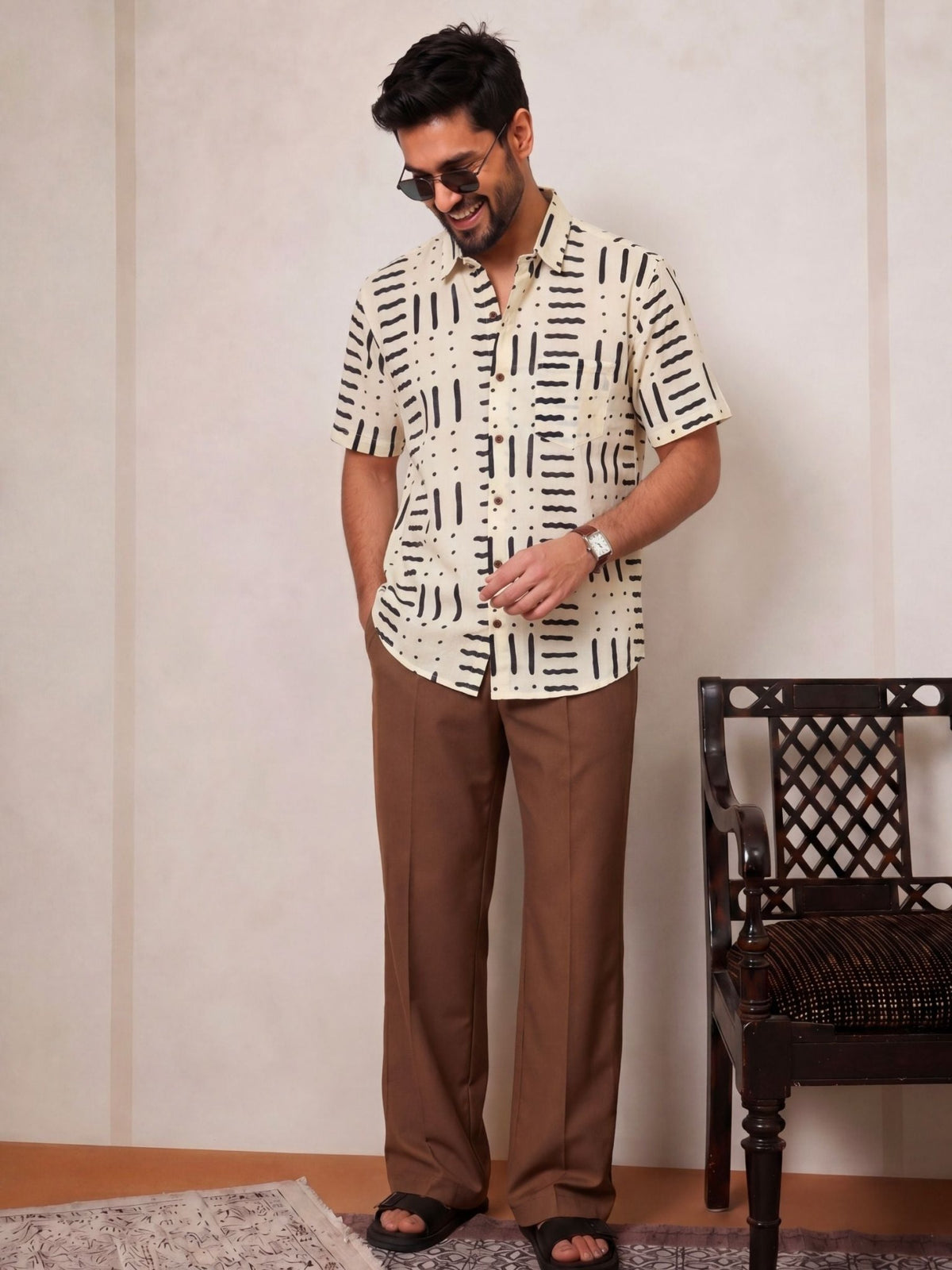 Desert Echoes – Printed Cotton Half Sleeve Shirt - Jaipuri Crown