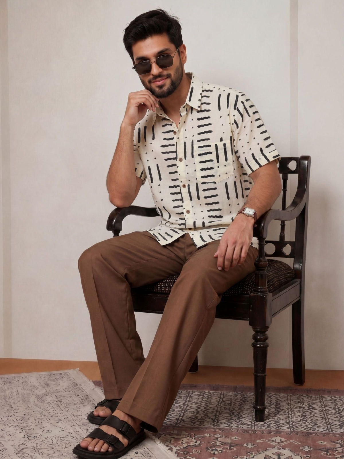 Desert Echoes – Printed Cotton Half Sleeve Shirt - Jaipuri Crown