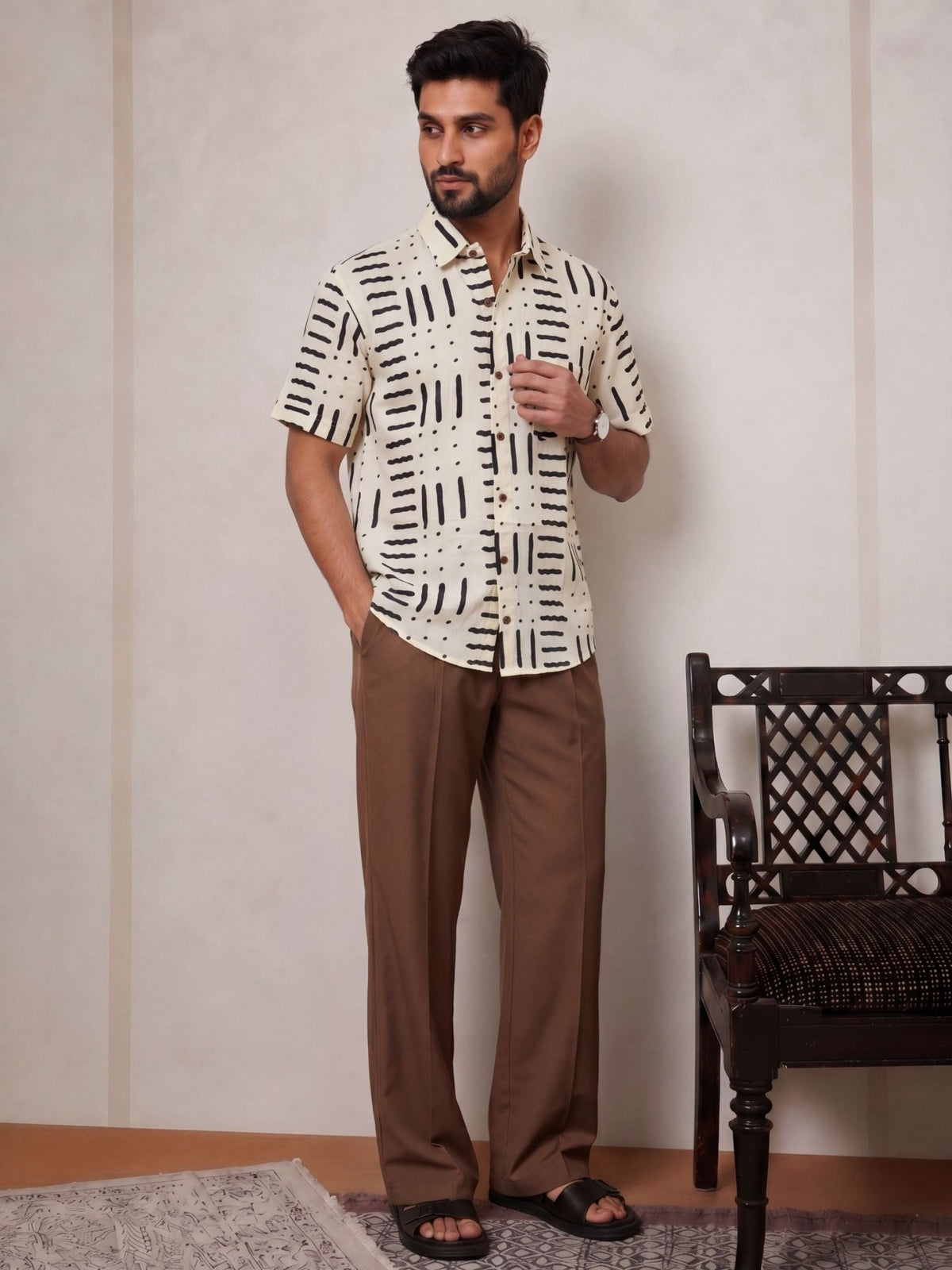 Desert Echoes – Printed Cotton Half Sleeve Shirt - Jaipuri Crown