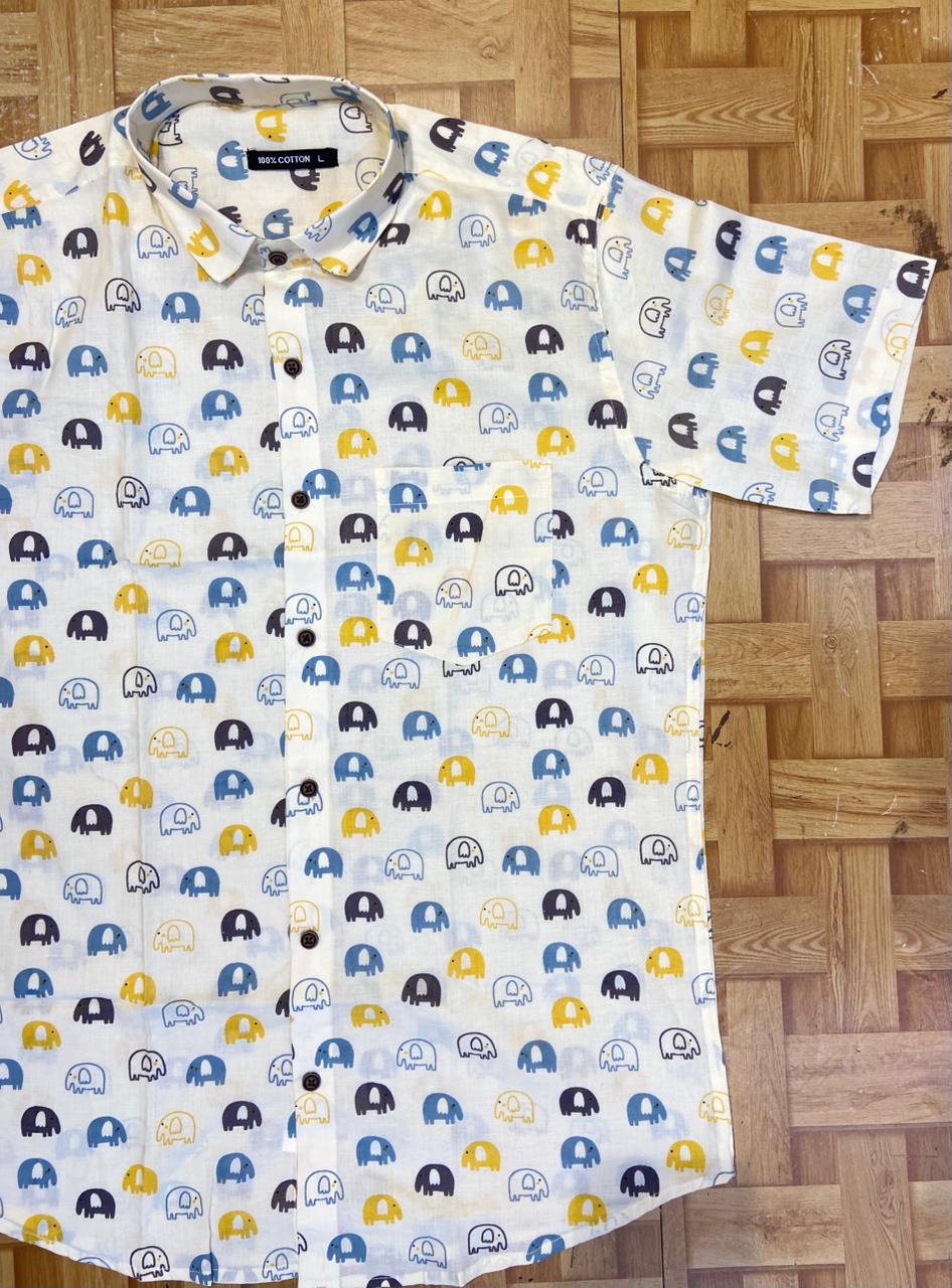 Elephant Dance – Printed Cotton Half Sleeve Shirt