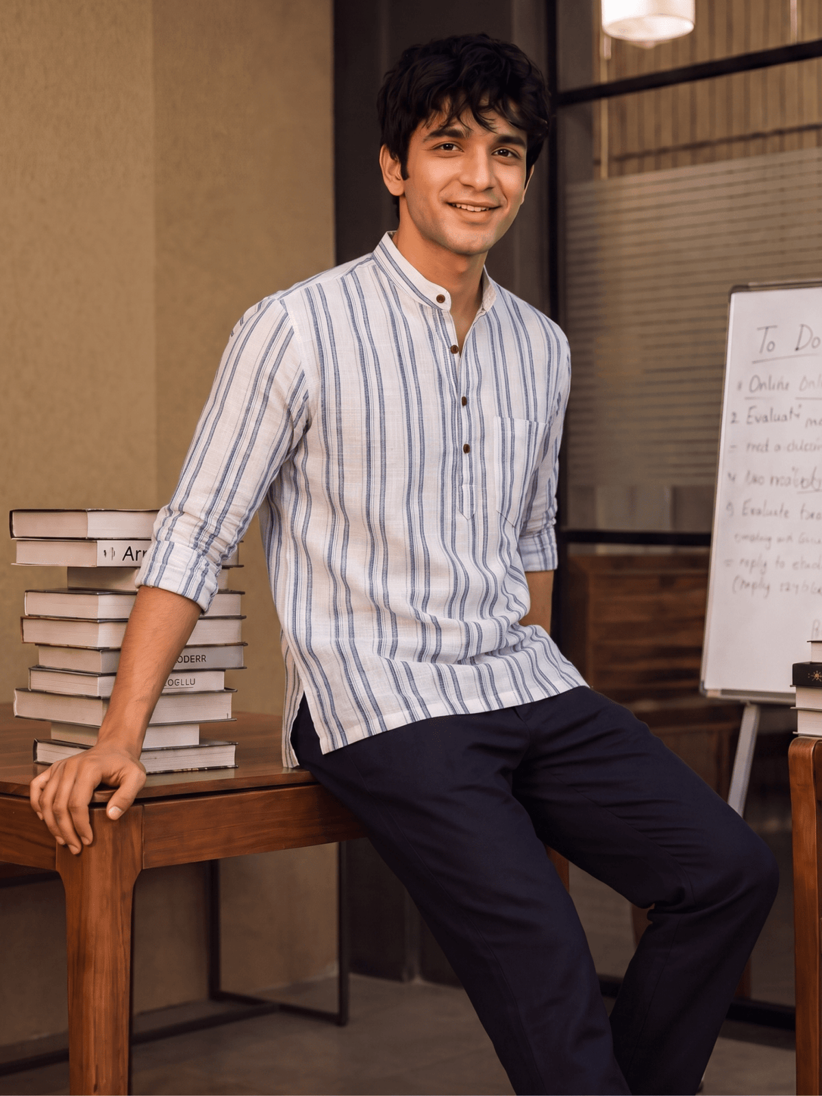 Elegance in Stripes – Men's Cotton Short Kurta - Jaipuri Crown
