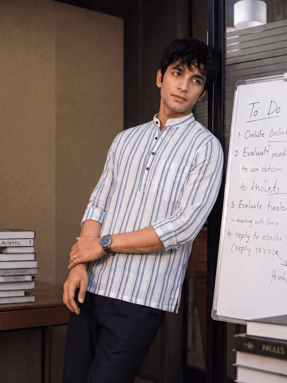 Elegance in Stripes – Men's Cotton Short Kurta - Jaipuri Crown