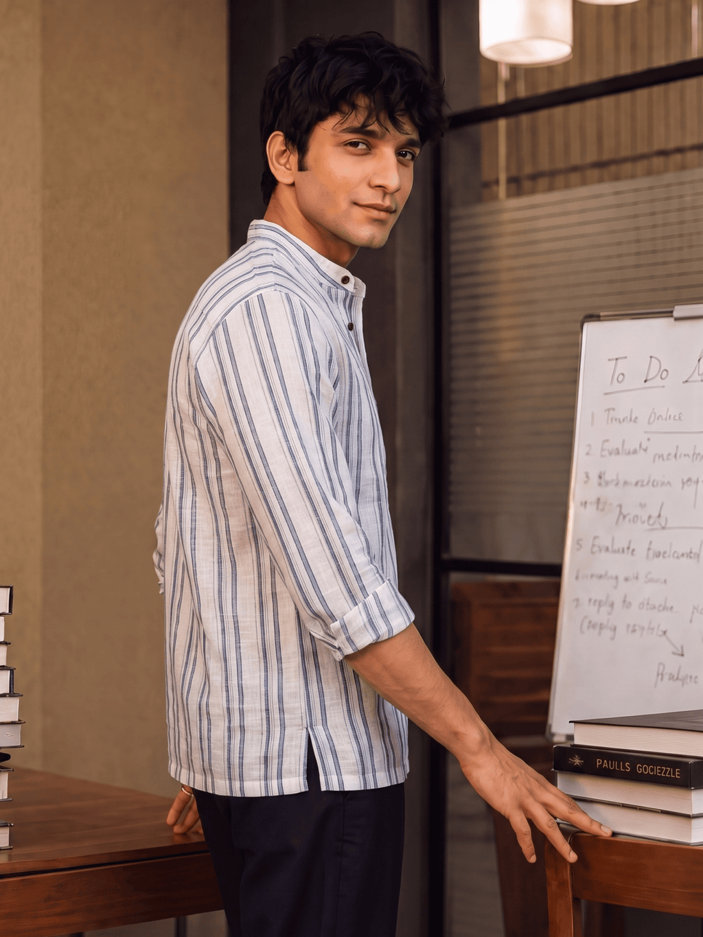 Elegance in Stripes – Men's Cotton Short Kurta - Jaipuri Crown