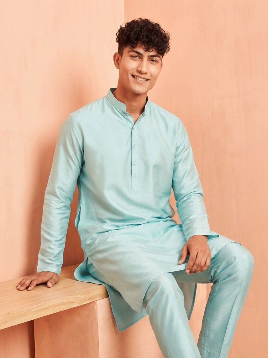Elegant Aqua Kurta Pajama Set - Jaipuri Crown