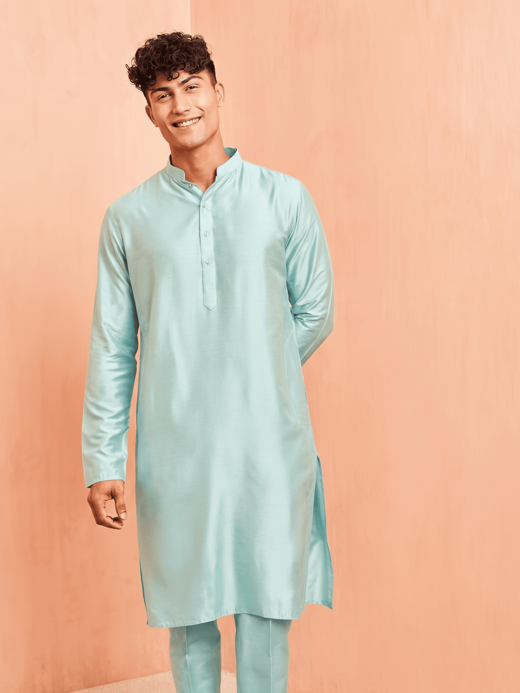 Elegant Aqua Kurta Pajama Set - Jaipuri Crown