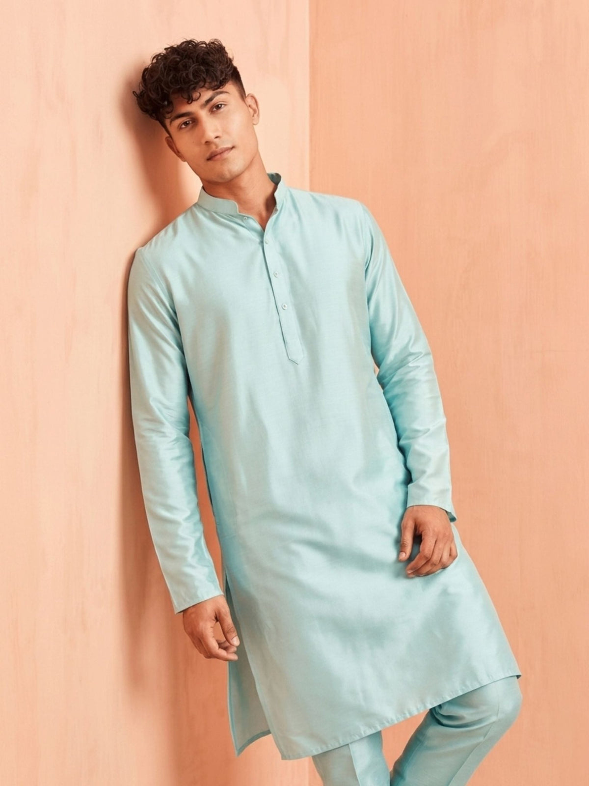 Elegant Aqua Kurta Pajama Set - Jaipuri Crown