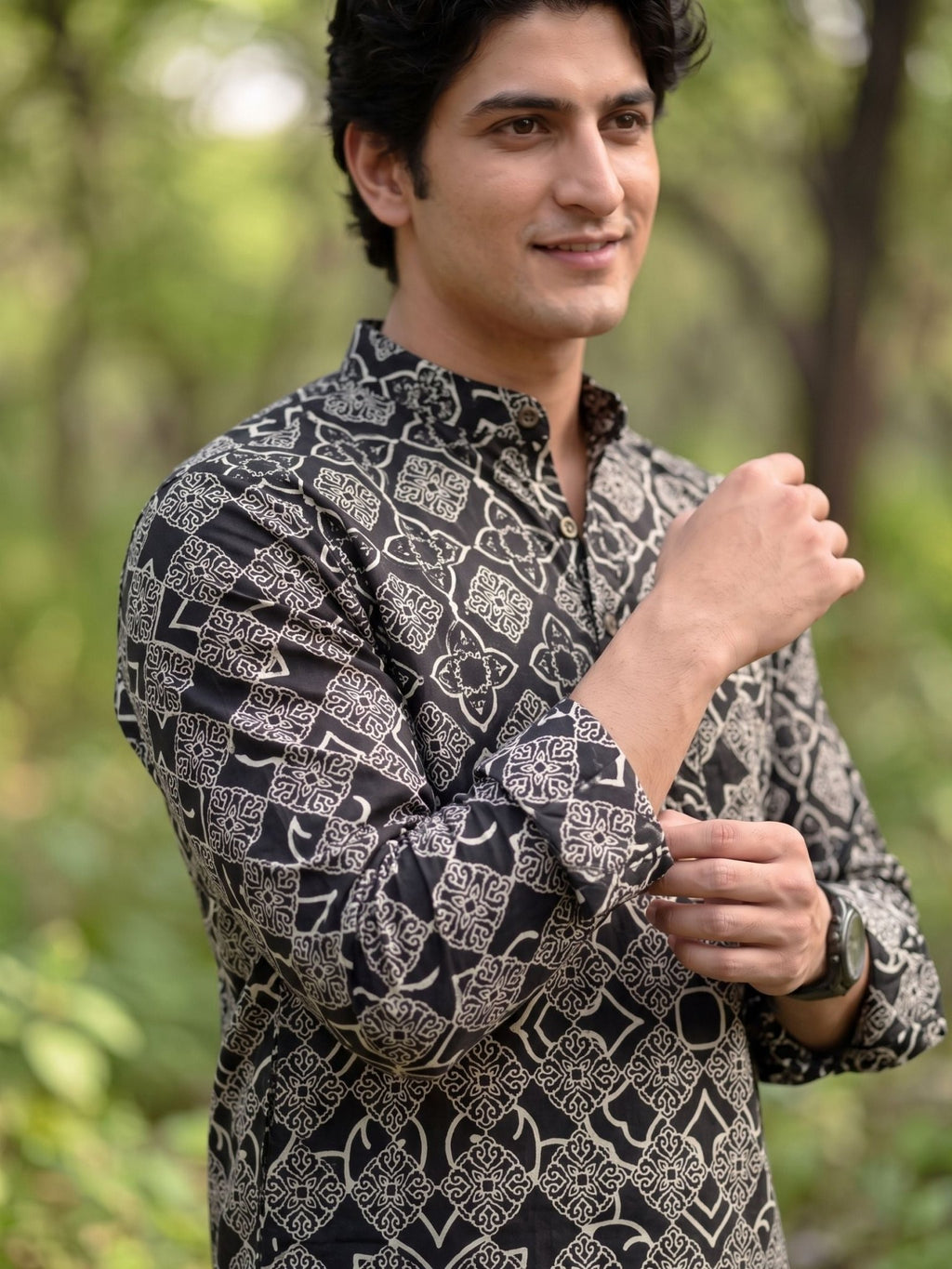 Elegant Heritage – Men's Printed Cotton Kurta - Jaipuri Crown