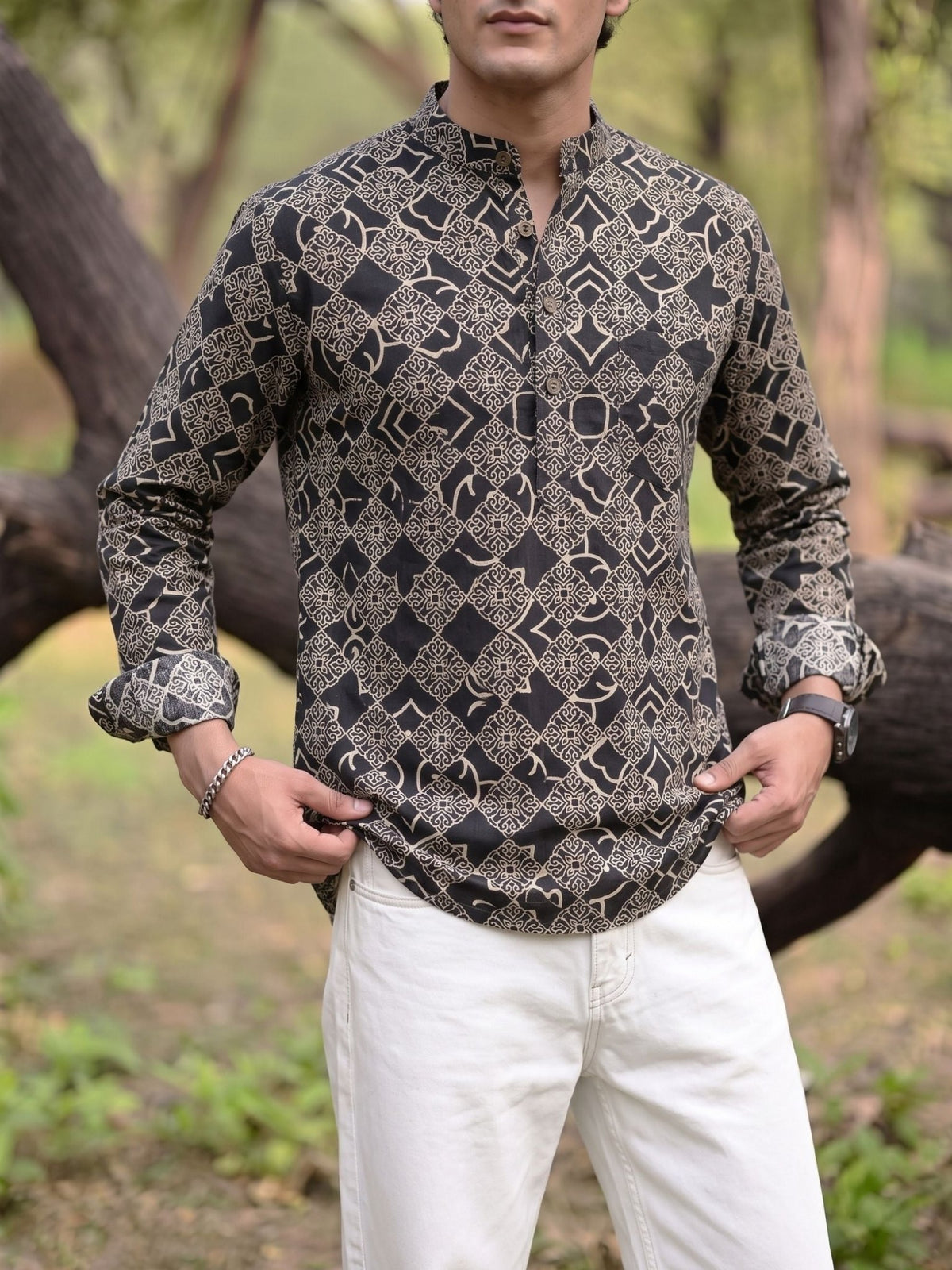 Elegant Heritage – Men's Printed Cotton Kurta - Jaipuri Crown