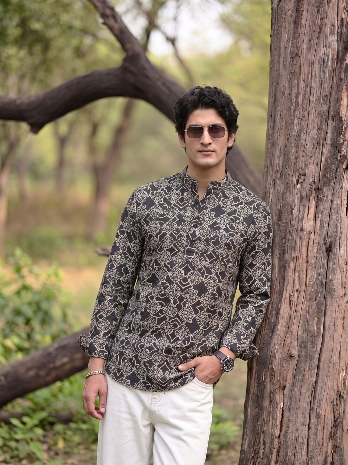Elegant Heritage – Men's Printed Cotton Kurta - Jaipuri Crown