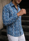Elegant Indigo – Full Sleeve Printed Cotton Shirt - Jaipuri Crown