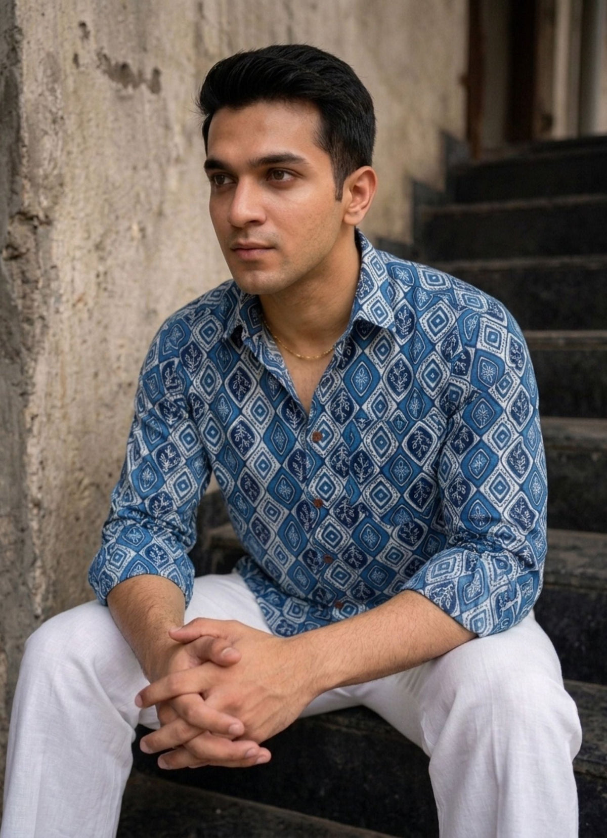 Elegant Indigo – Full Sleeve Printed Cotton Shirt - Jaipuri Crown