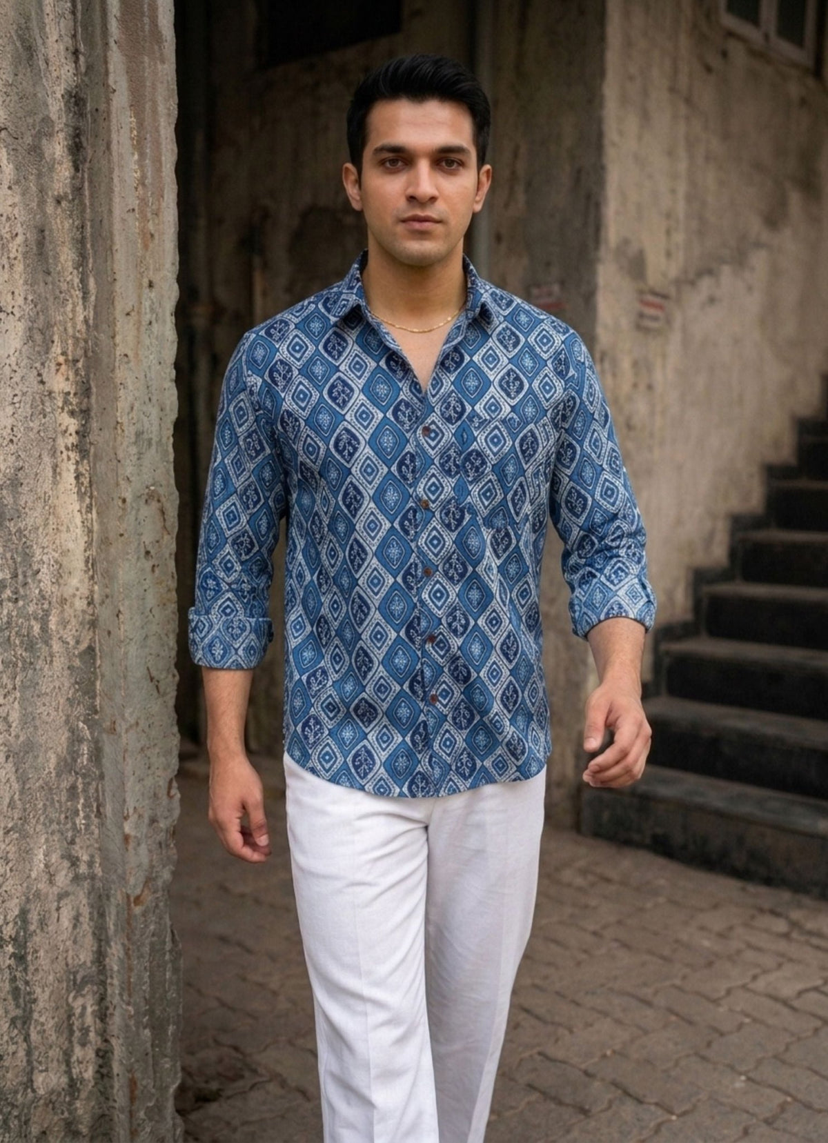 Elegant Indigo – Full Sleeve Printed Cotton Shirt - Jaipuri Crown