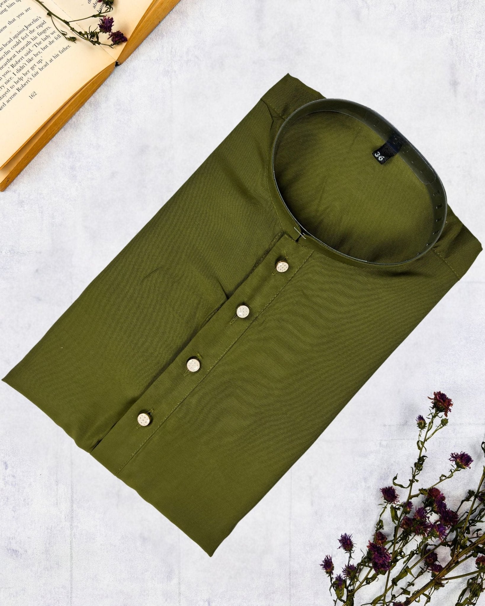 Elegant Mehndi Green Plain Kurta - Jaipuri Crown