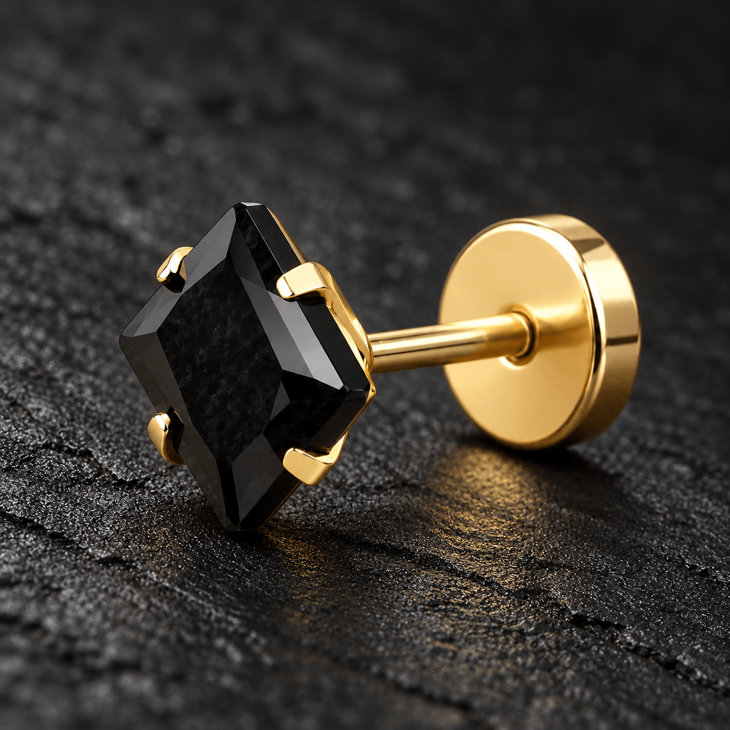 Elegant Royal Onyx Gold Stud Earring - Men's Jewellery - Jaipuri Crown
