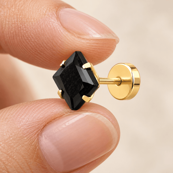 Elegant Royal Onyx Gold Stud Earring - Men's Jewellery - Jaipuri Crown