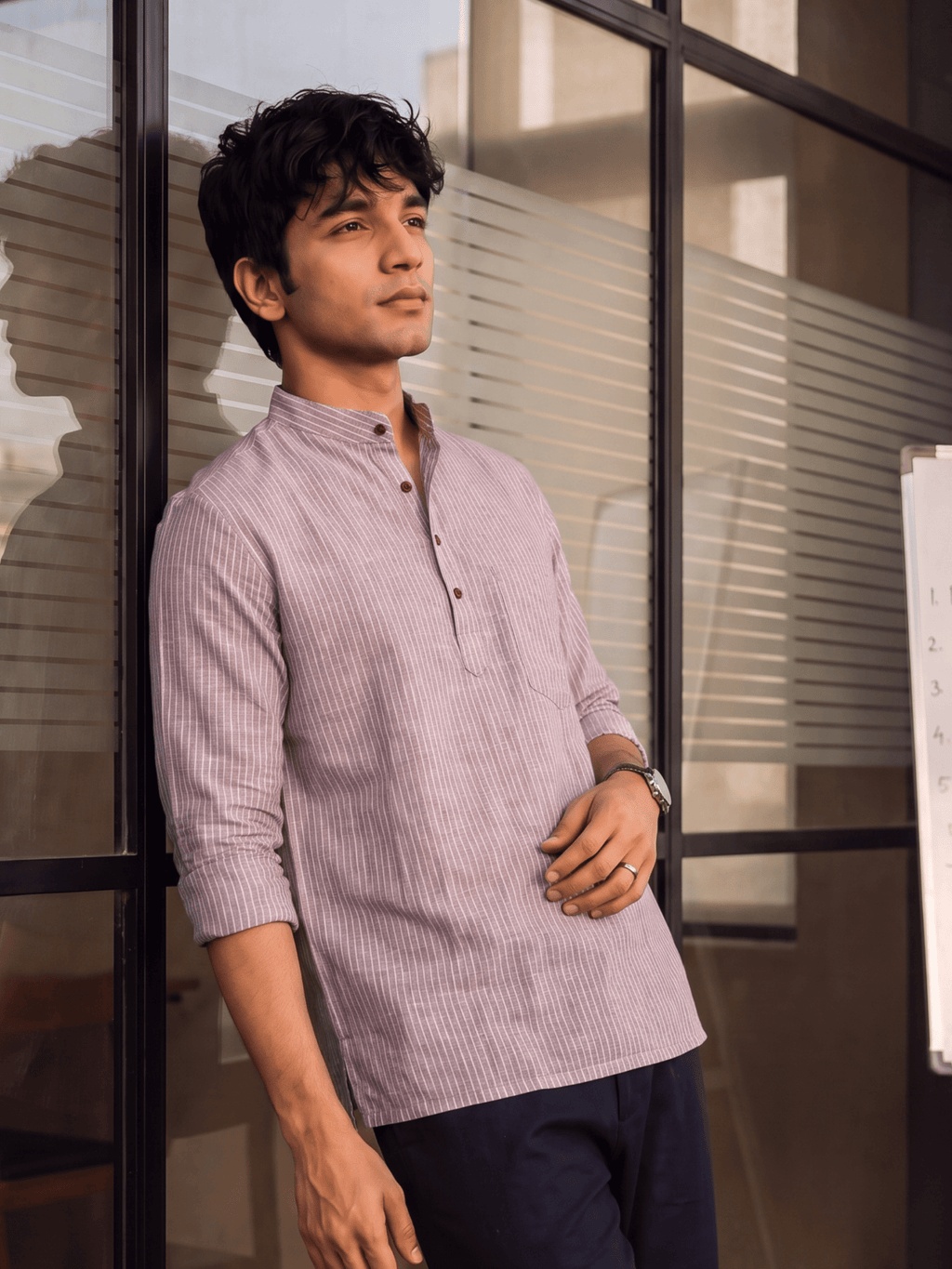 Elegant Stripes – Men's Printed Cotton Short Kurta - Jaipuri Crown