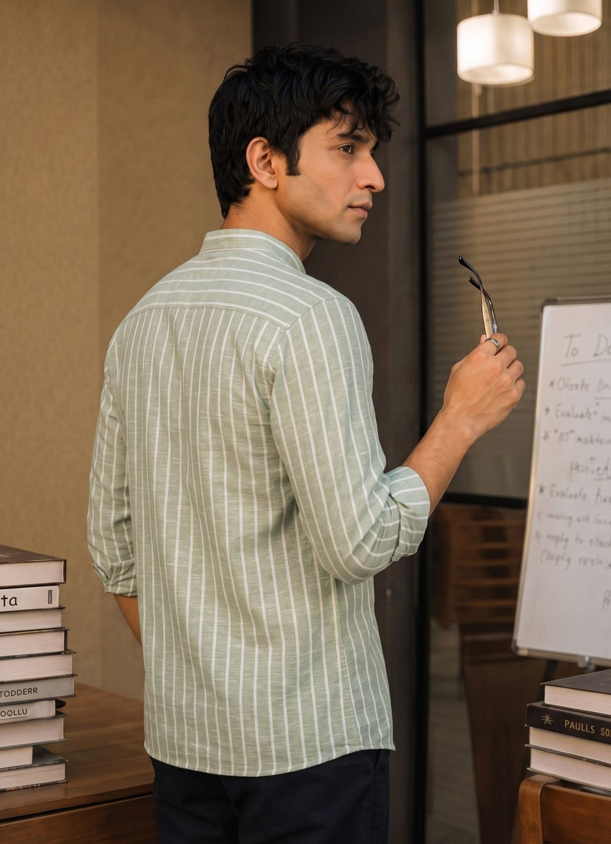 Elegant Stripes – Men's Printed Cotton Short Kurta - Jaipuri Crown