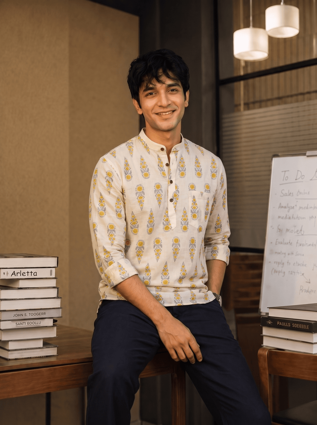 Elegant Yellow Bloom – Printed Cotton Short Kurta - Jaipuri Crown