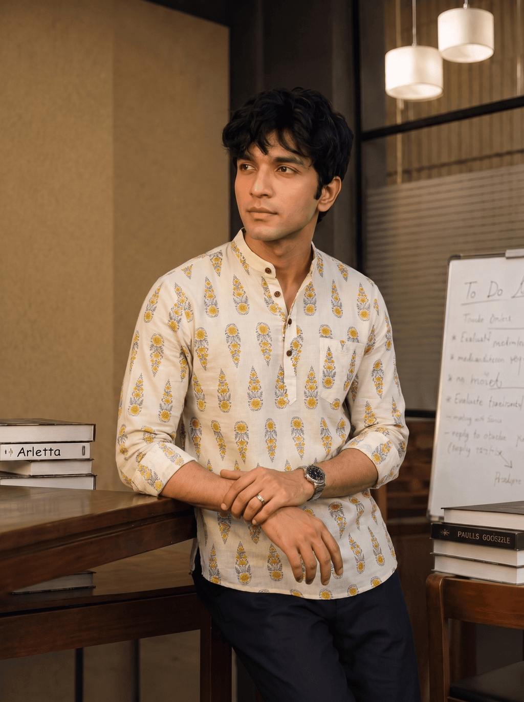 Elegant Yellow Bloom – Printed Cotton Short Kurta - Jaipuri Crown