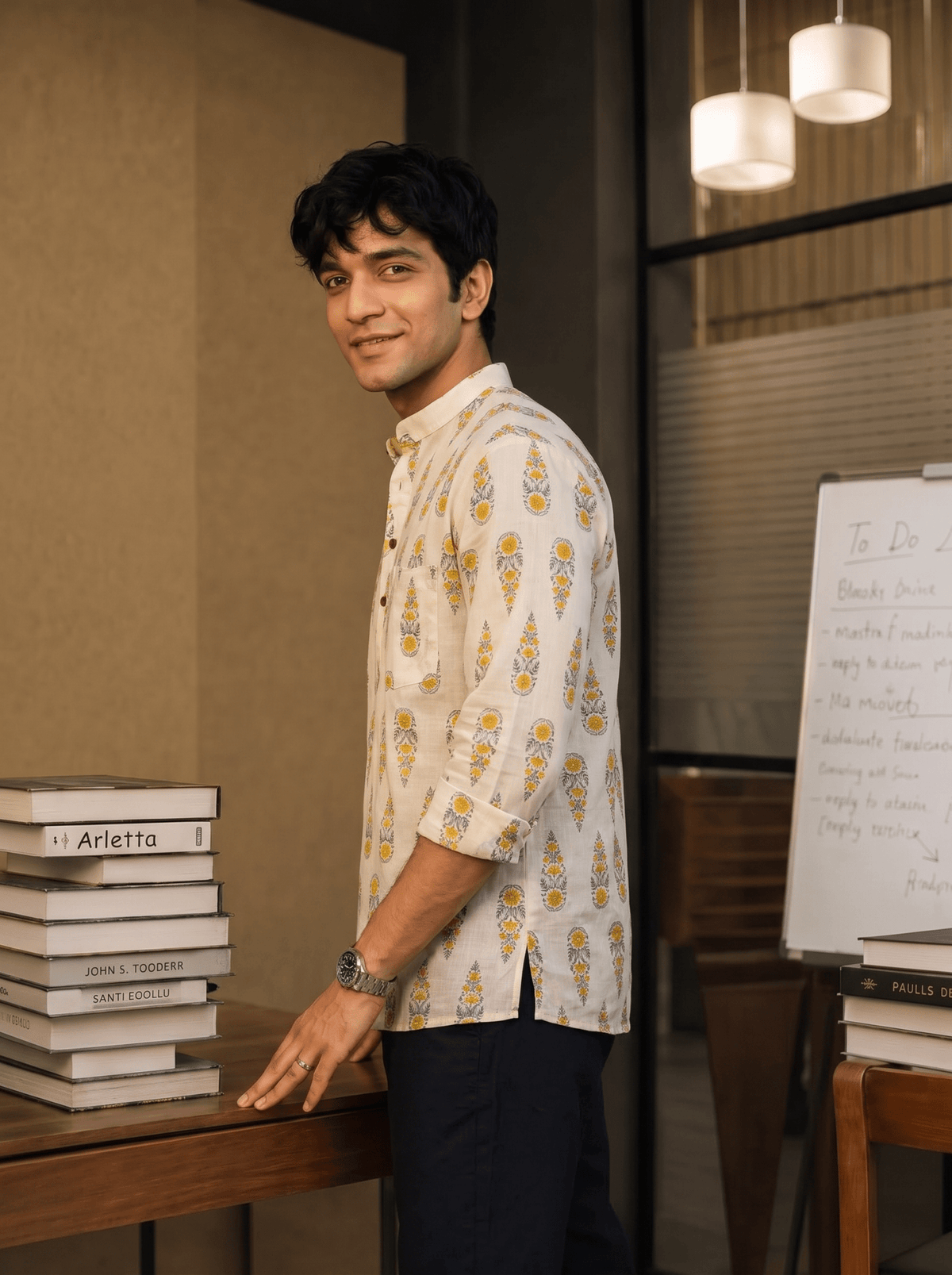 Elegant Yellow Bloom – Printed Cotton Short Kurta - Jaipuri Crown