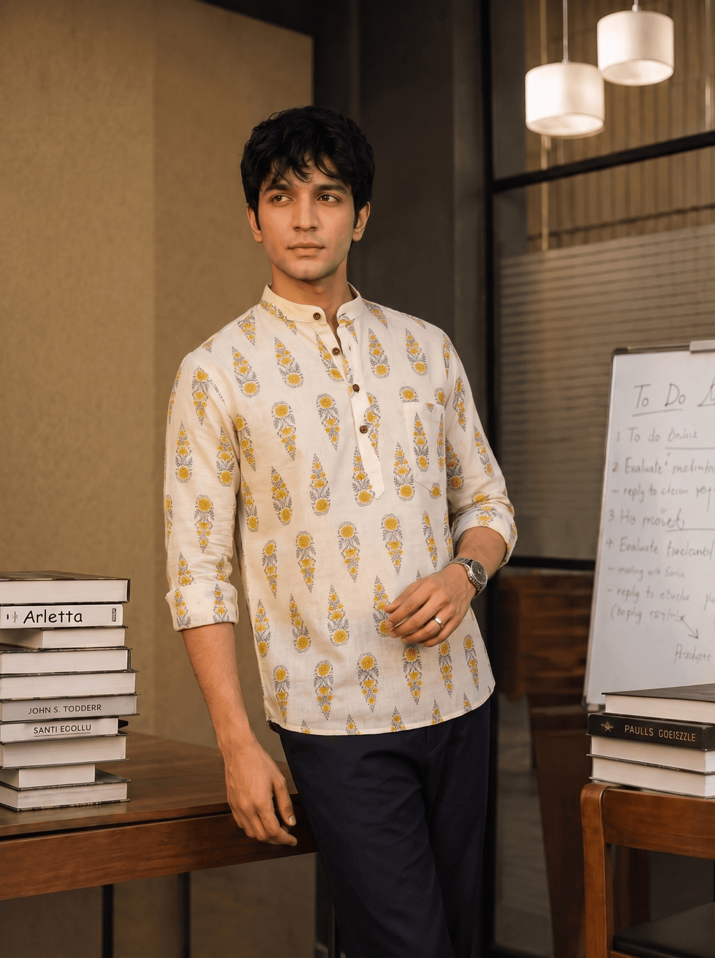 Elegant Yellow Bloom – Printed Cotton Short Kurta - Jaipuri Crown