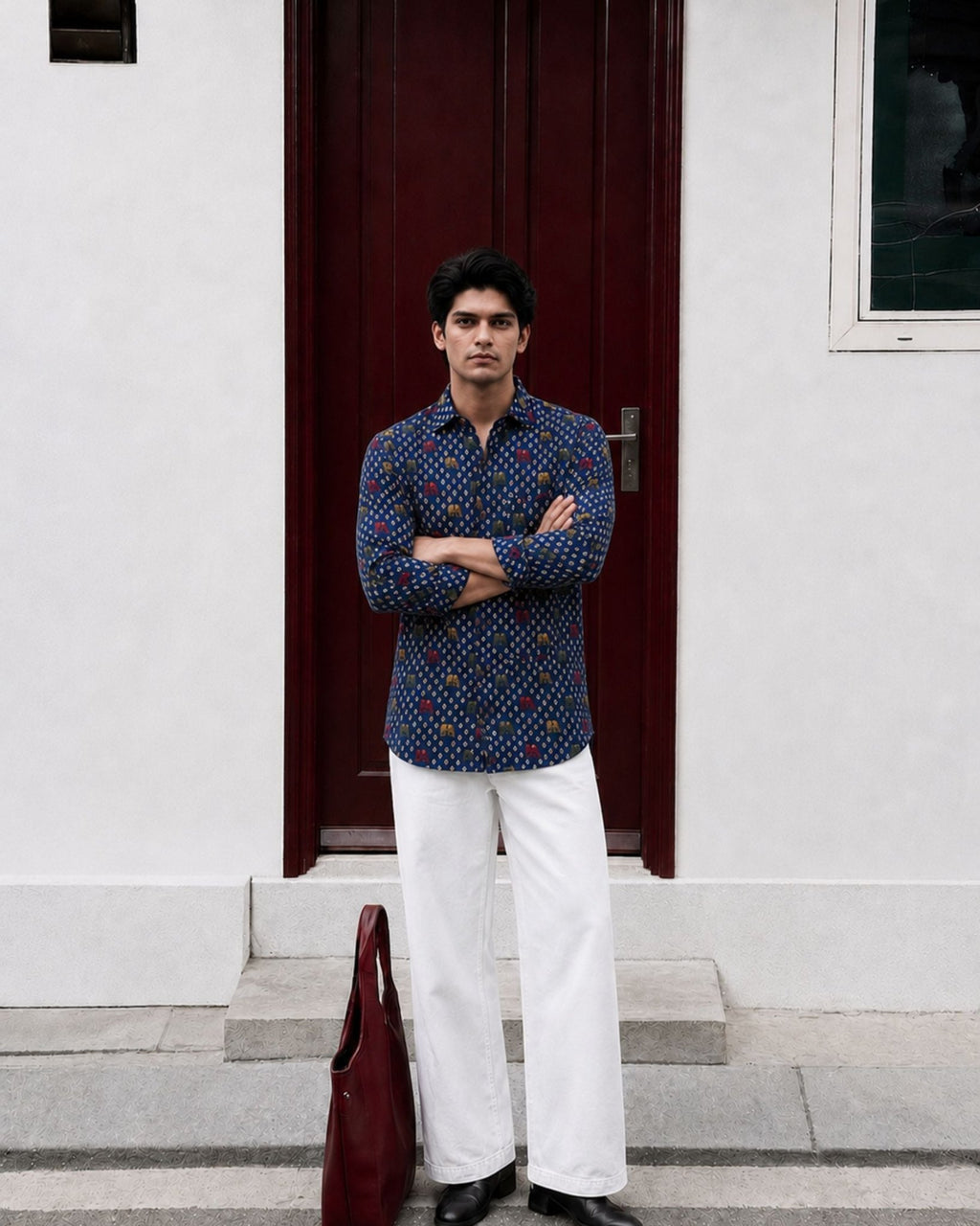 Elephant Charm – Printed Cotton Full Sleeve in Navy & Gold - Jaipuri Crown