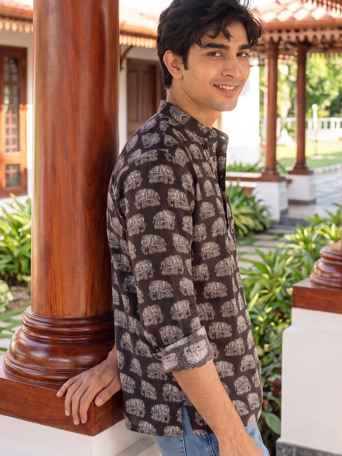 Elephant Charm – Printed Cotton Short Kurta - Jaipuri Crown