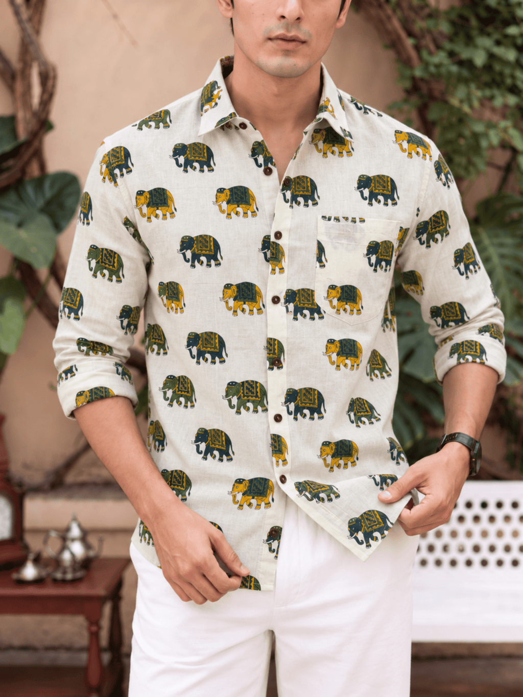 Elephant Dance – Printed Cotton Full Sleeve Shirt - Jaipuri Crown