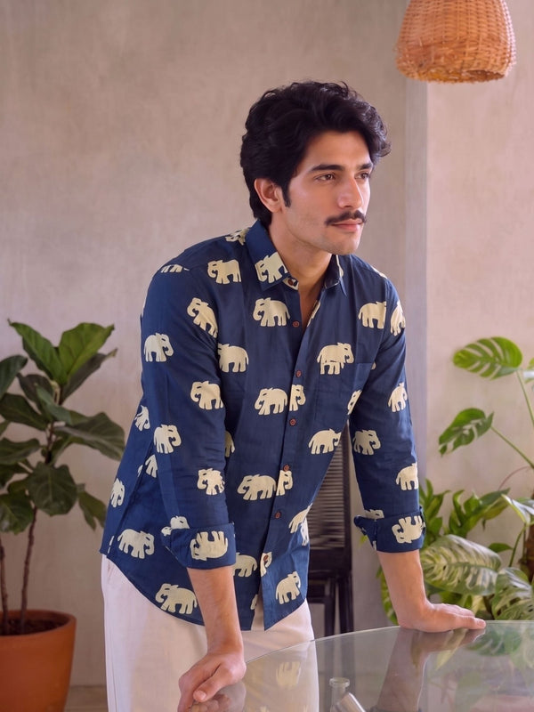 Elephant Dance – Printed Cotton Full Sleeve Shirt - Jaipuri Crown
