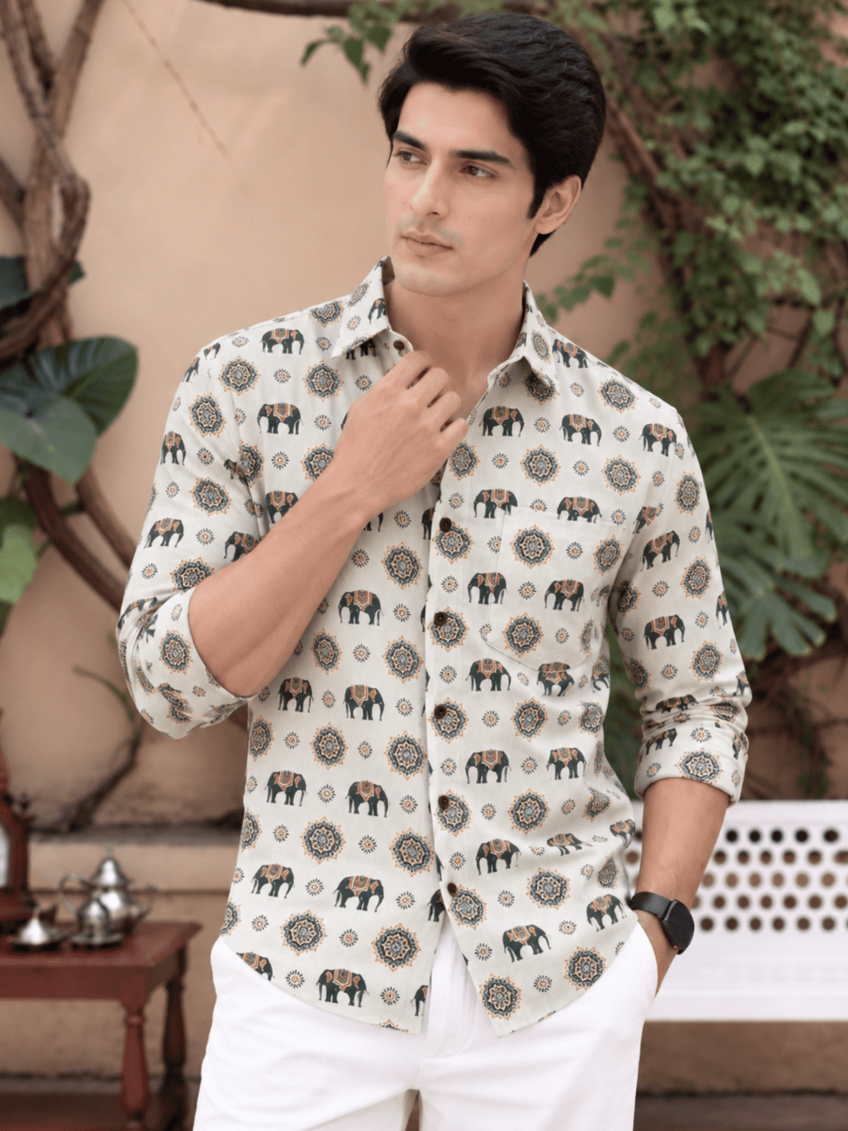 Elephant Dance – Printed Cotton Full Sleeve Shirt - Jaipuri Crown
