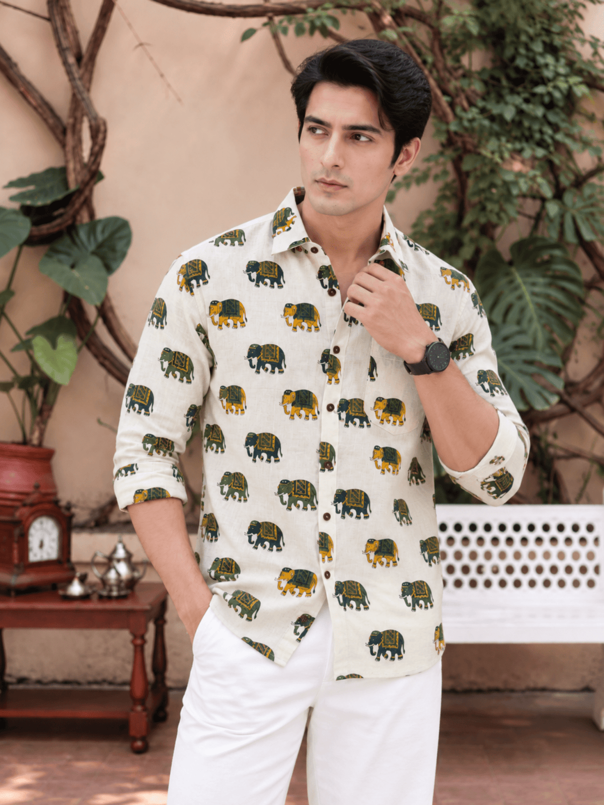 Elephant Dance – Printed Cotton Full Sleeve Shirt - Jaipuri Crown