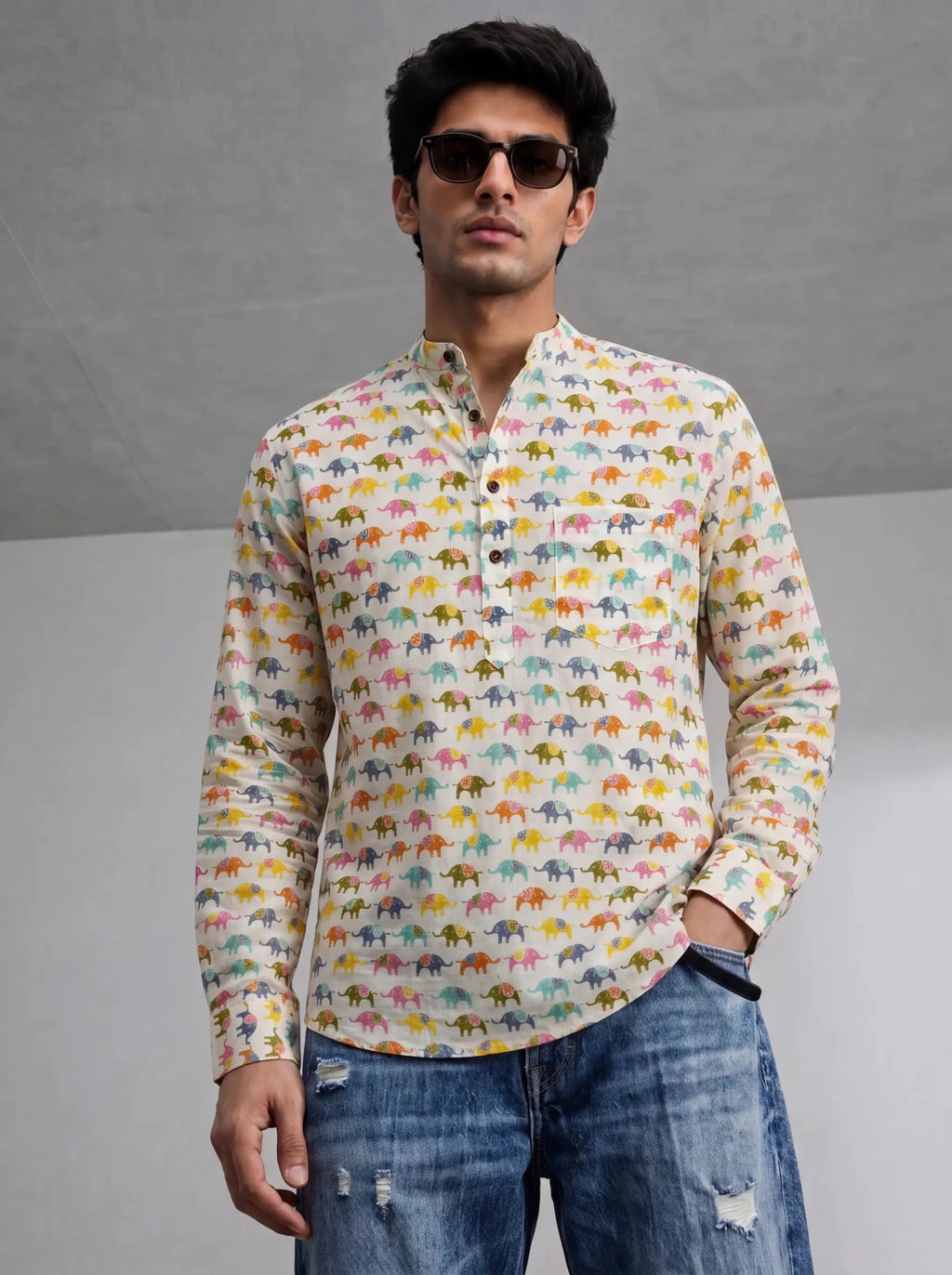 Elephant Dance – Printed Cotton Short Kurta - Jaipuri Crown