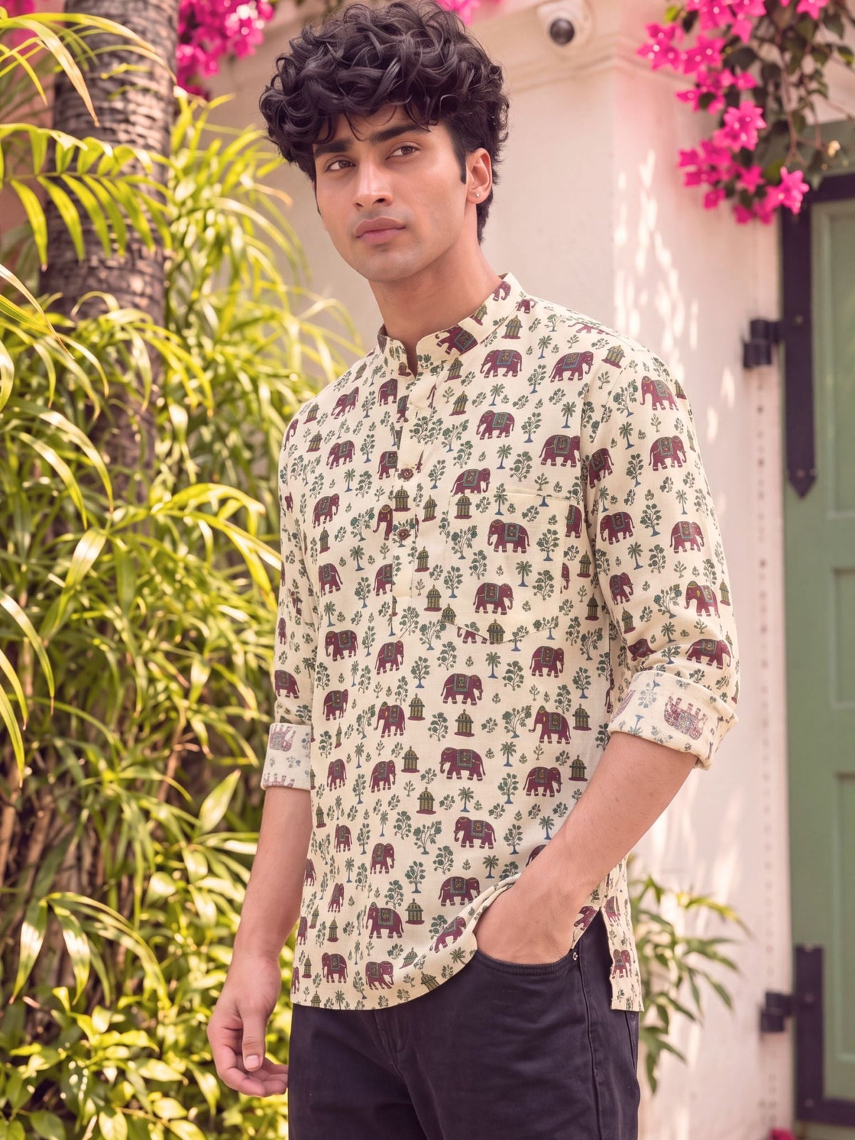 Elephant Dance – Printed Cotton Short Kurta - Jaipuri Crown