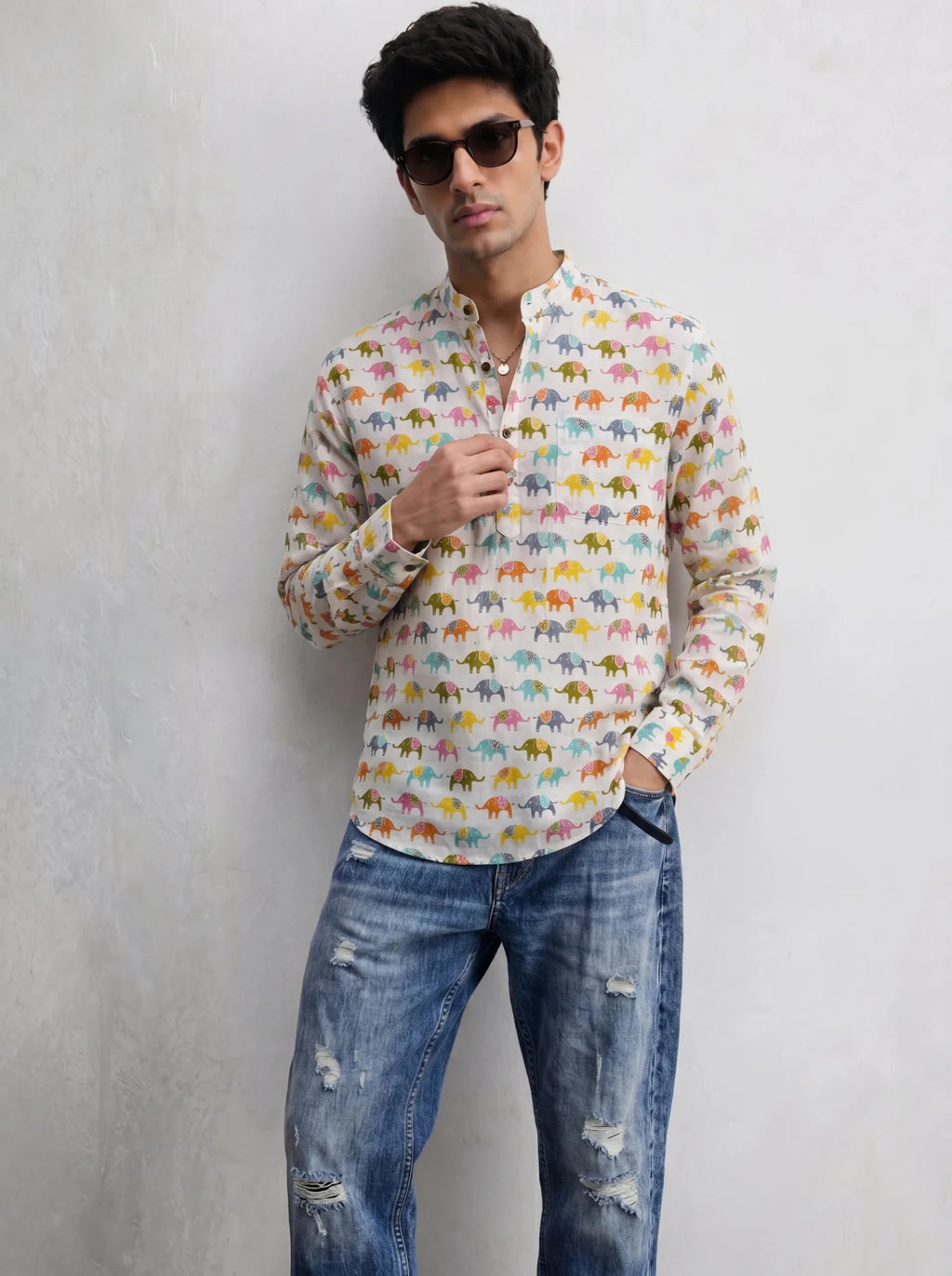 Elephant Dance – Printed Cotton Short Kurta - Jaipuri Crown