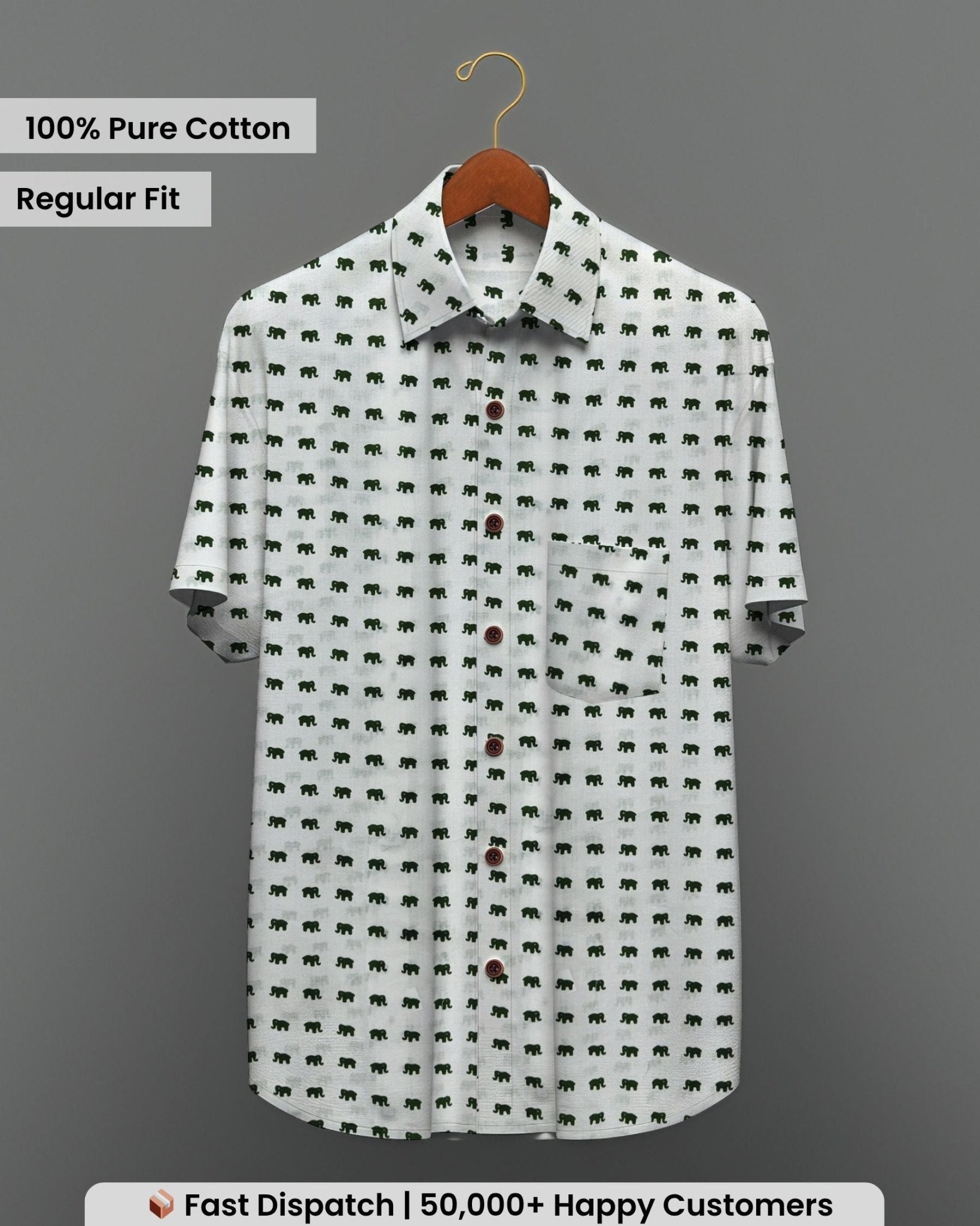 Elephant Dots – Half Sleeve Cotton Shirt - Jaipuri Crown
