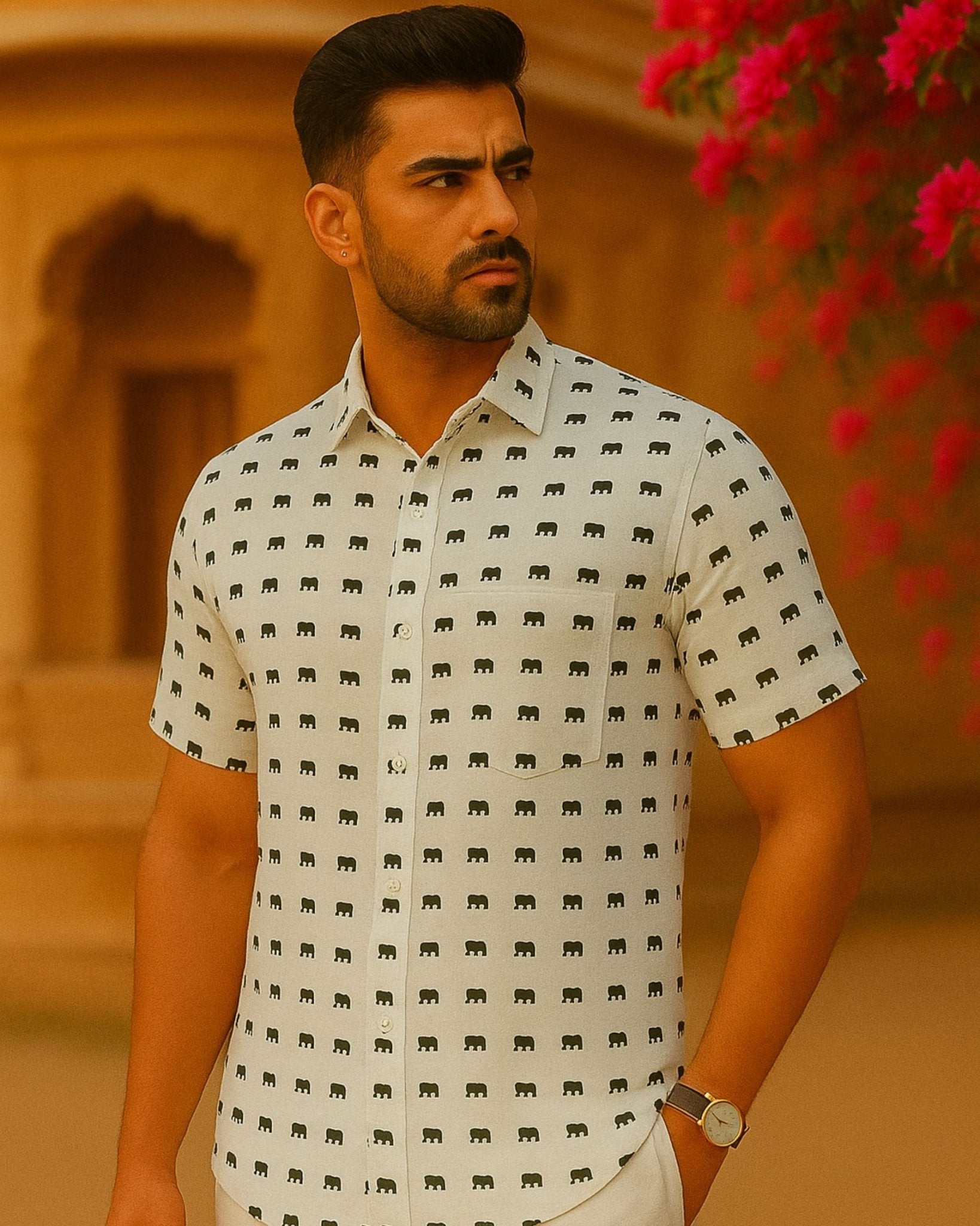 Elephant Dots – Half Sleeve Cotton Shirt - Jaipuri Crown
